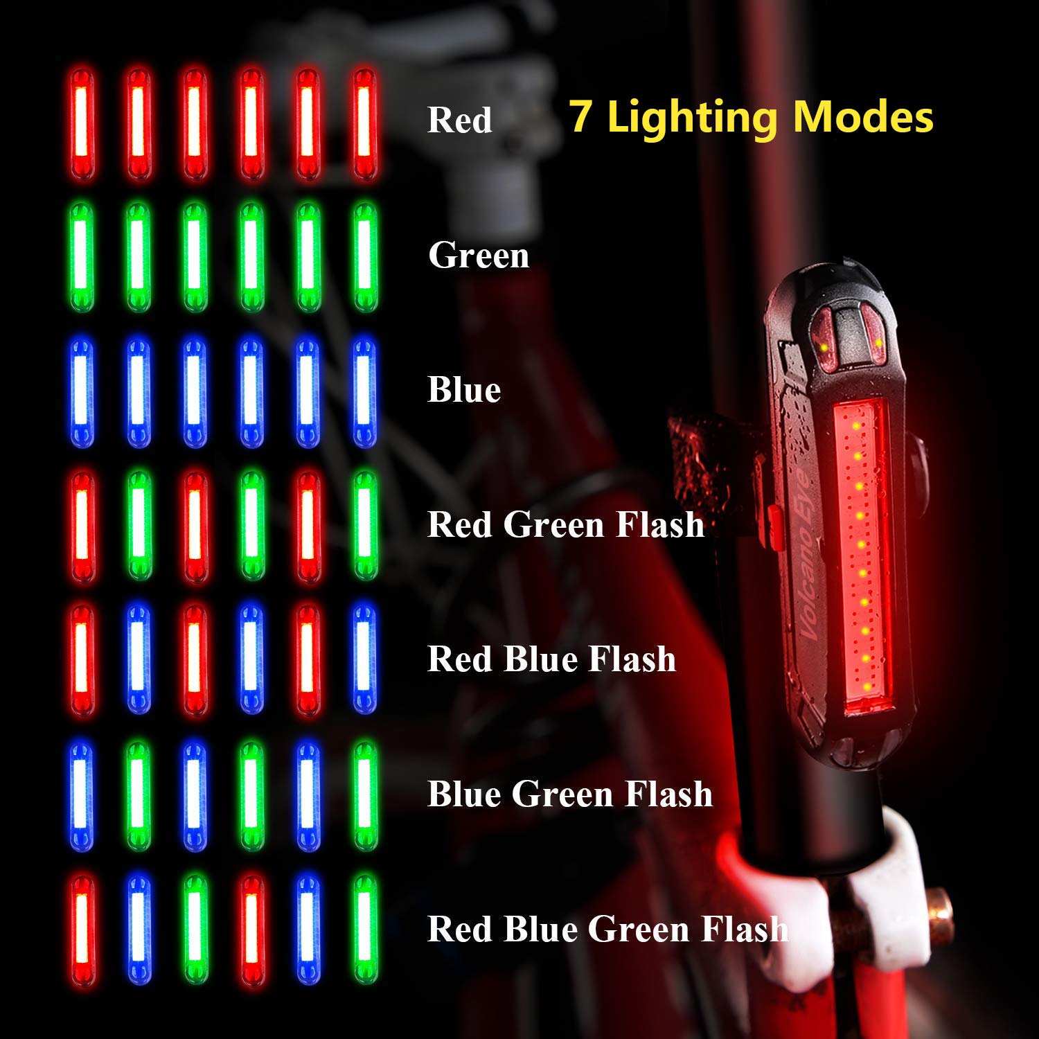 Bike Tail Light (2 Packs), Usb Rechargeable Led Bicycle Rear Light, Ultra Bright Waterproof Bike Light For Cycling Safety, Red/Green/Blue 7 Light Modes Fits On Any Road Or Mountain Bike