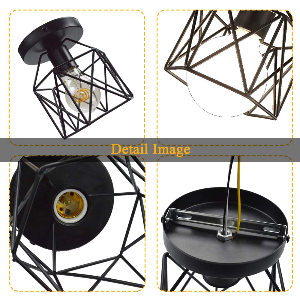 ZHMA Semi Flush Mount Ceiling Light Fixture, Retro Black, E26/E27, Metal, 2 Pack for Kitchen, Hallway, Porch, Bedroom