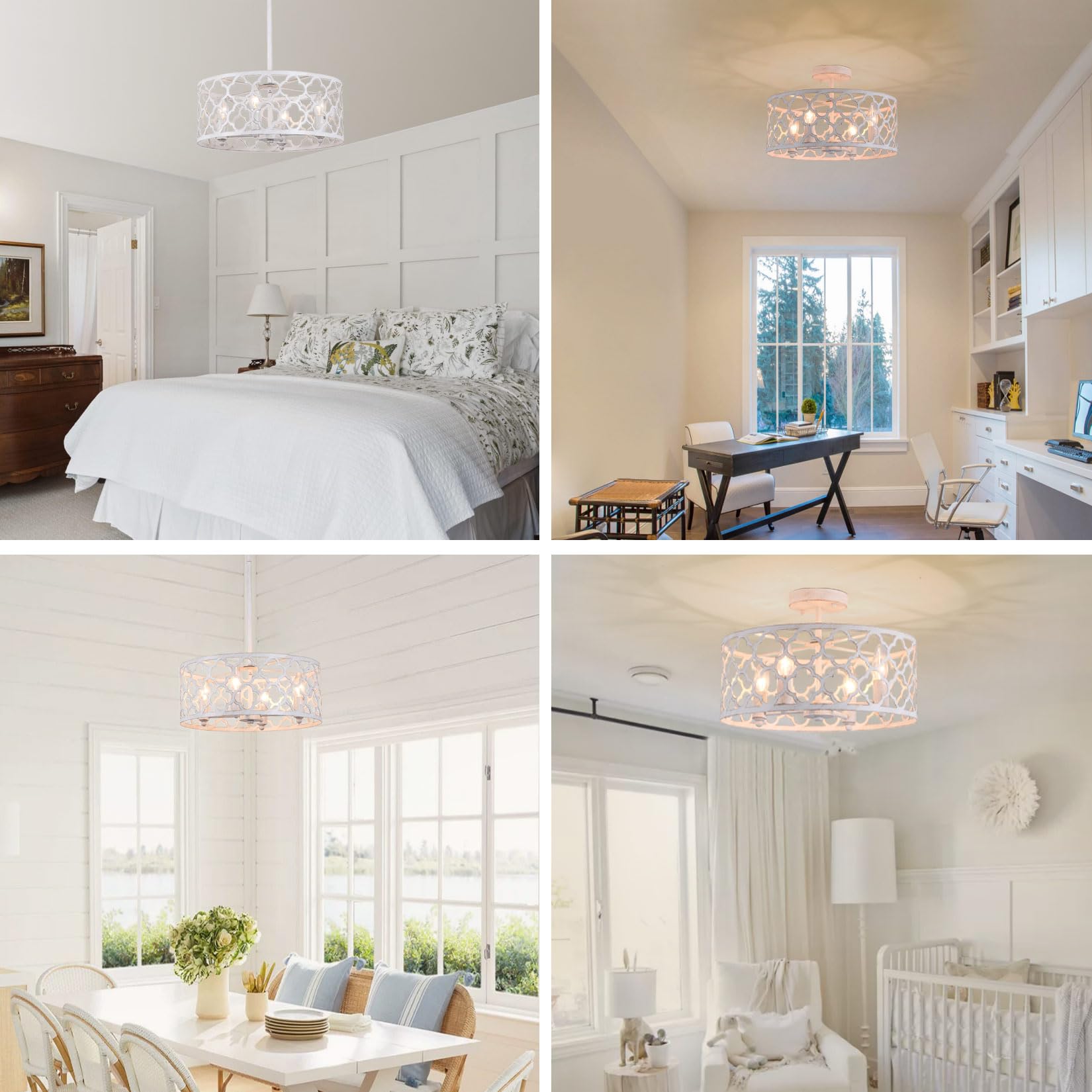 Bargeni 15&quot; Rustic Farmhouse Chandelier, 4-Light Antique White Ceiling Light For Dining & Entryway