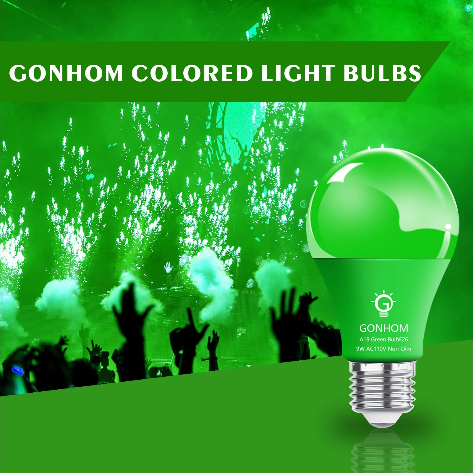 Gonhom 2 Pack Green Led Light Bulbs, 9W Equivalent, E26 Base For Holiday & Decorative Lighting