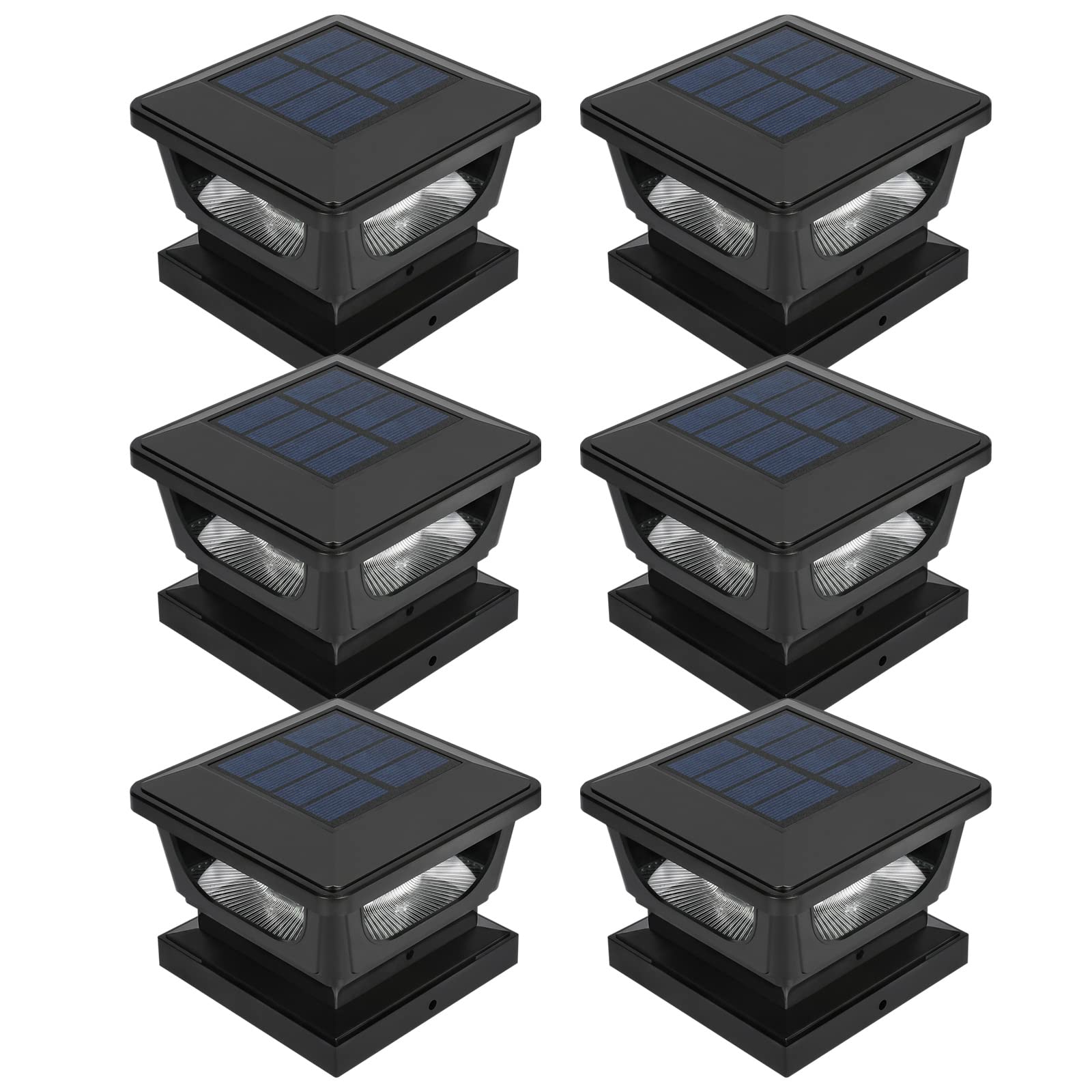 Sumaote Solar Post Lights, 6 Pack, IP65 Waterproof, Black, Fits 4x4 Wood & PVC Vinyl Fence Posts, Model SPL-6