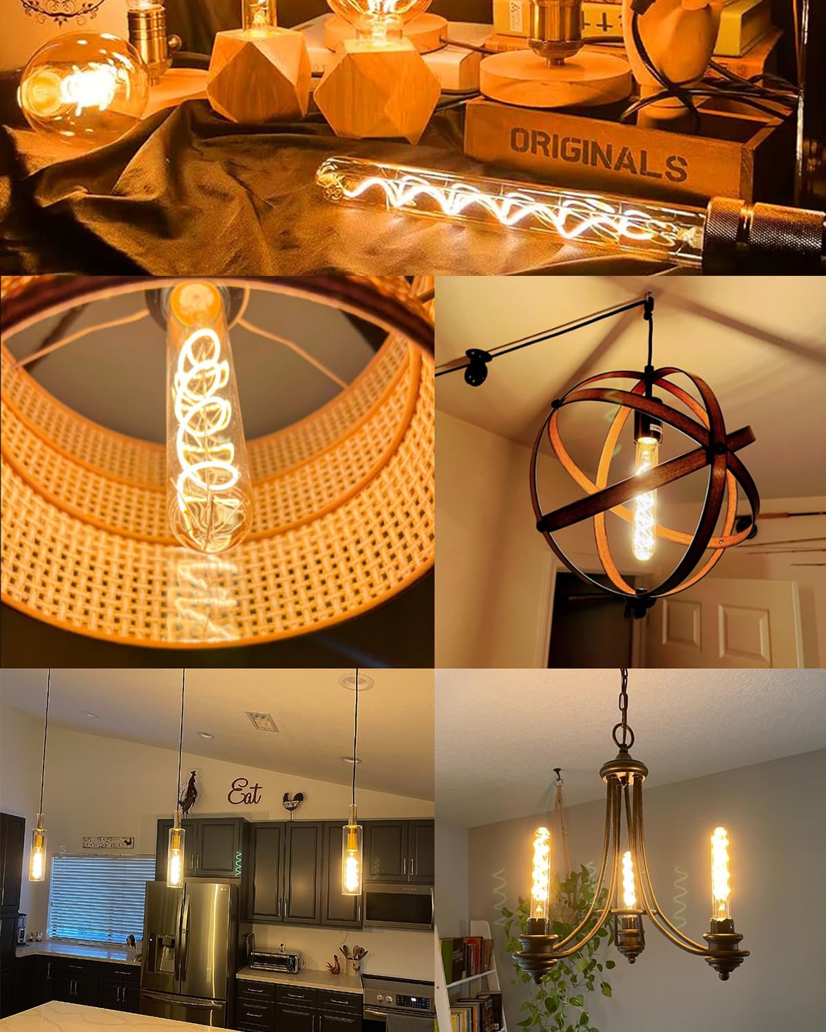 Leools Vintage Led Spiral Filament Bulb T10, 11.8Inch Long Tubular Dimmable Edison Light Bulbs,E26 Base,Amber Glass,Warm White,2