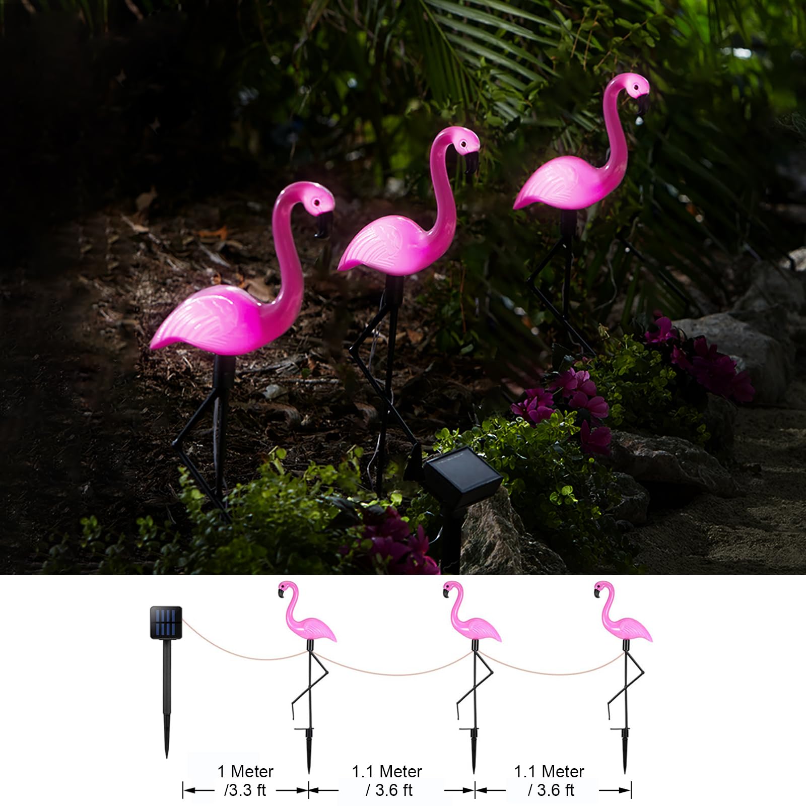 Ratopo Solar Flamingo Light 3 Pcs, Waterproof Solar Garden Lights Outdoor Decor, Pink Flamingo Garden Decor, Birthday Christmas New Home Gift, For Yard Lawn Walkway Pathway