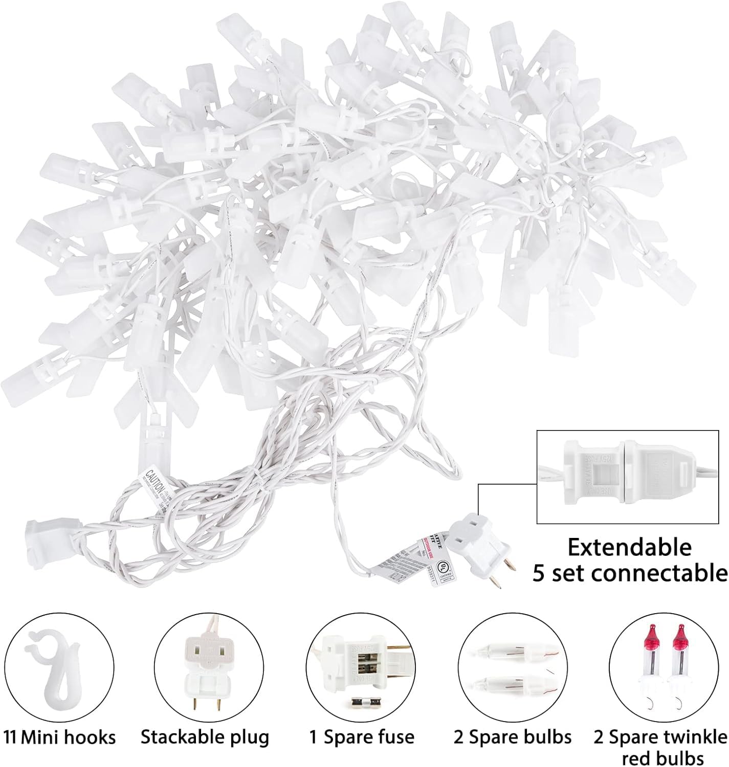 Snowflake Christmas String Lights With 9 Drops - 13Ft 150 Mini Bulb Icicle Lights With Hooks, Plug-In Connectable Hanging Lights
