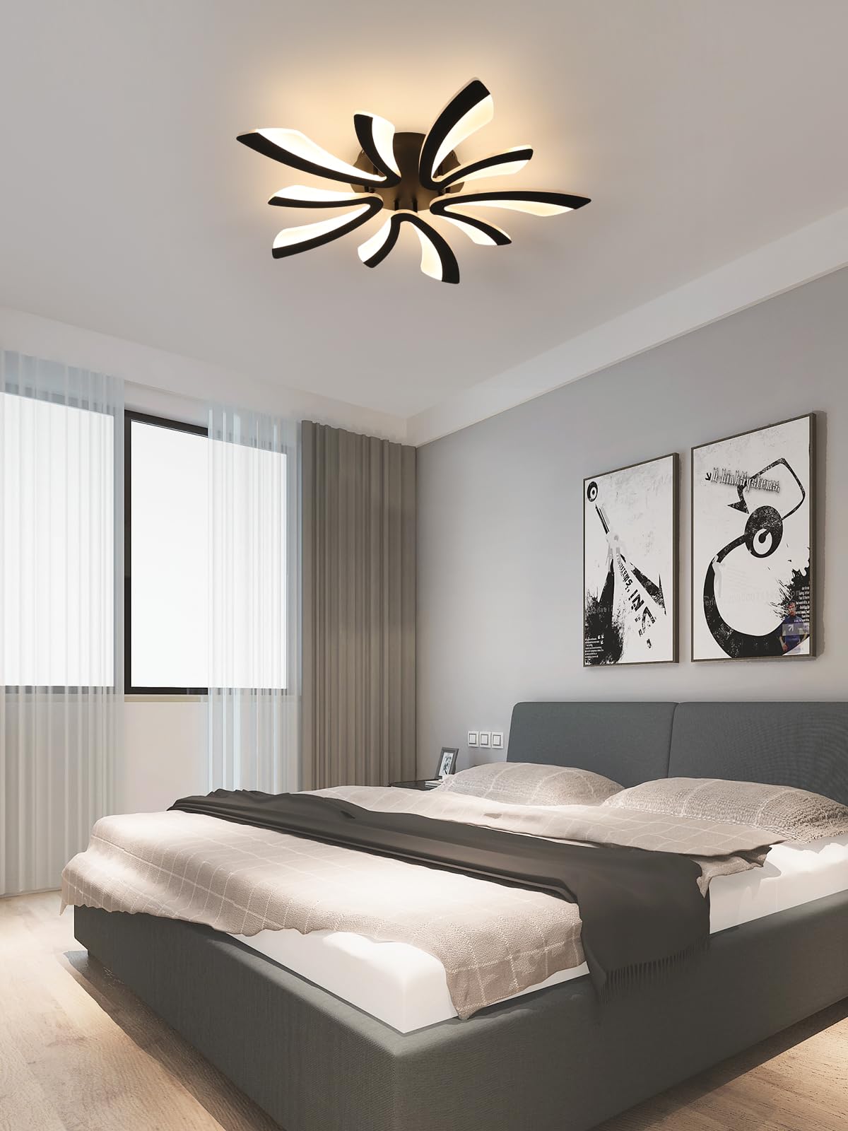 Goeco Ceiling Light, Dimmable LED Flush Mount, 27.5in , Black V-Shaped, Acrylic, Model AC6523