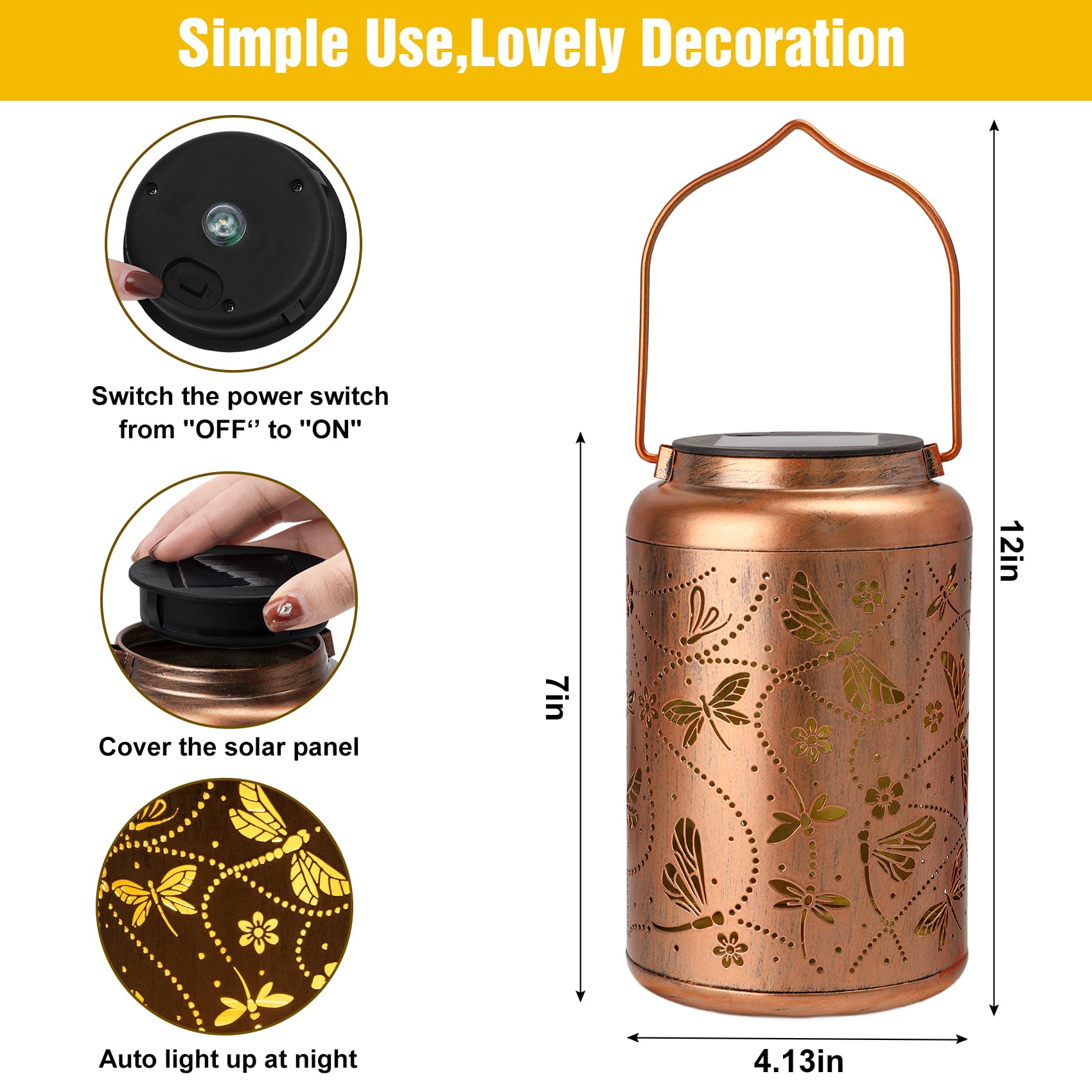 Christmas Gifts For Woman  Dragonfly Solar Lanterns Outdoor Waterproof Dragonfly Gifts  Metal Hanging Lanterns For Yard Garden Decor