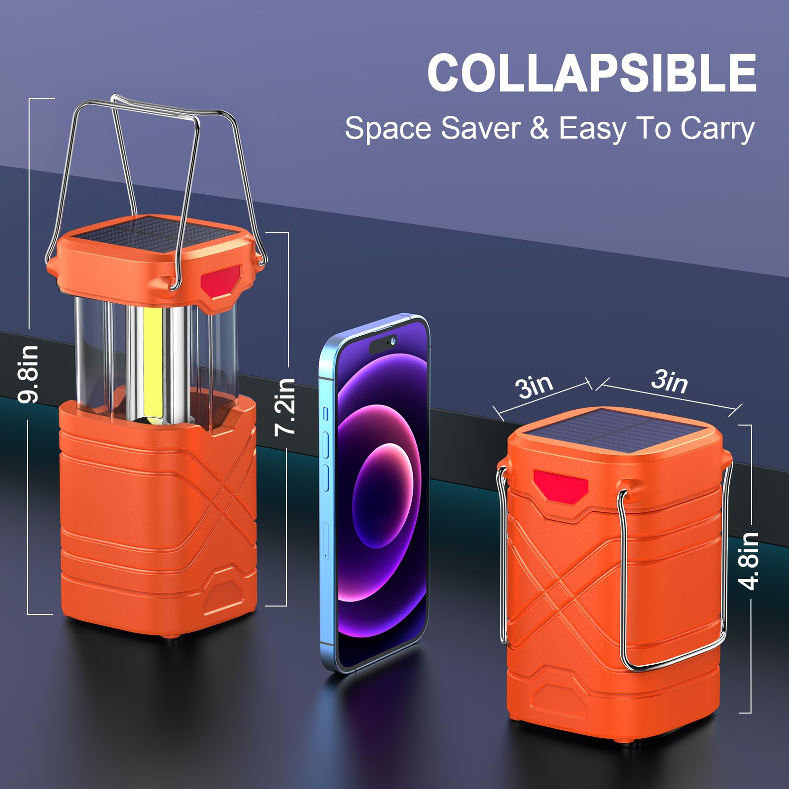 LETMY Camping Lanterns 4 Pack, Rechargeable LED, Solar Battery Powered, Safety Orange, ABS, Model: electric-camping-lanterns