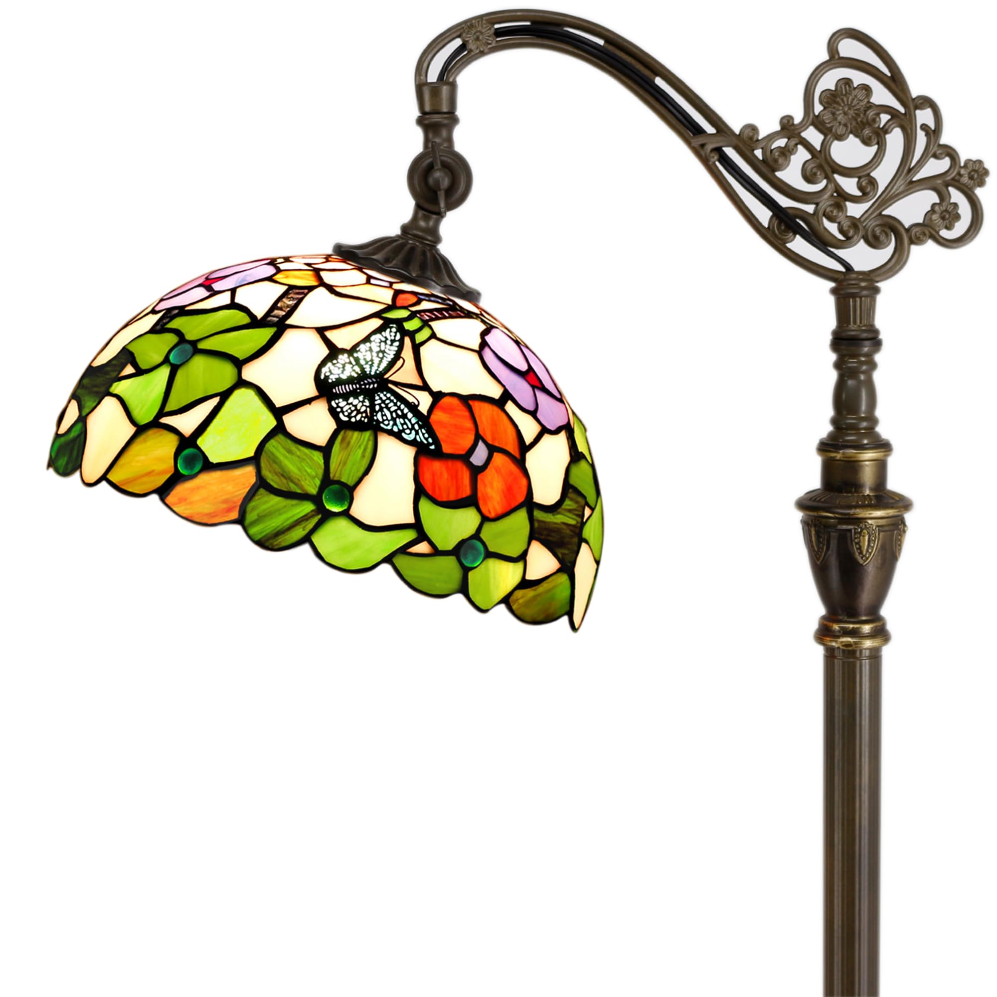 Zjart Tiffany Floor Lamp Stained Glass Lamp 18.88X12X67 Inch Angle Adjustable Arched Gooseneck Antique Reading Light (Blue Jewel