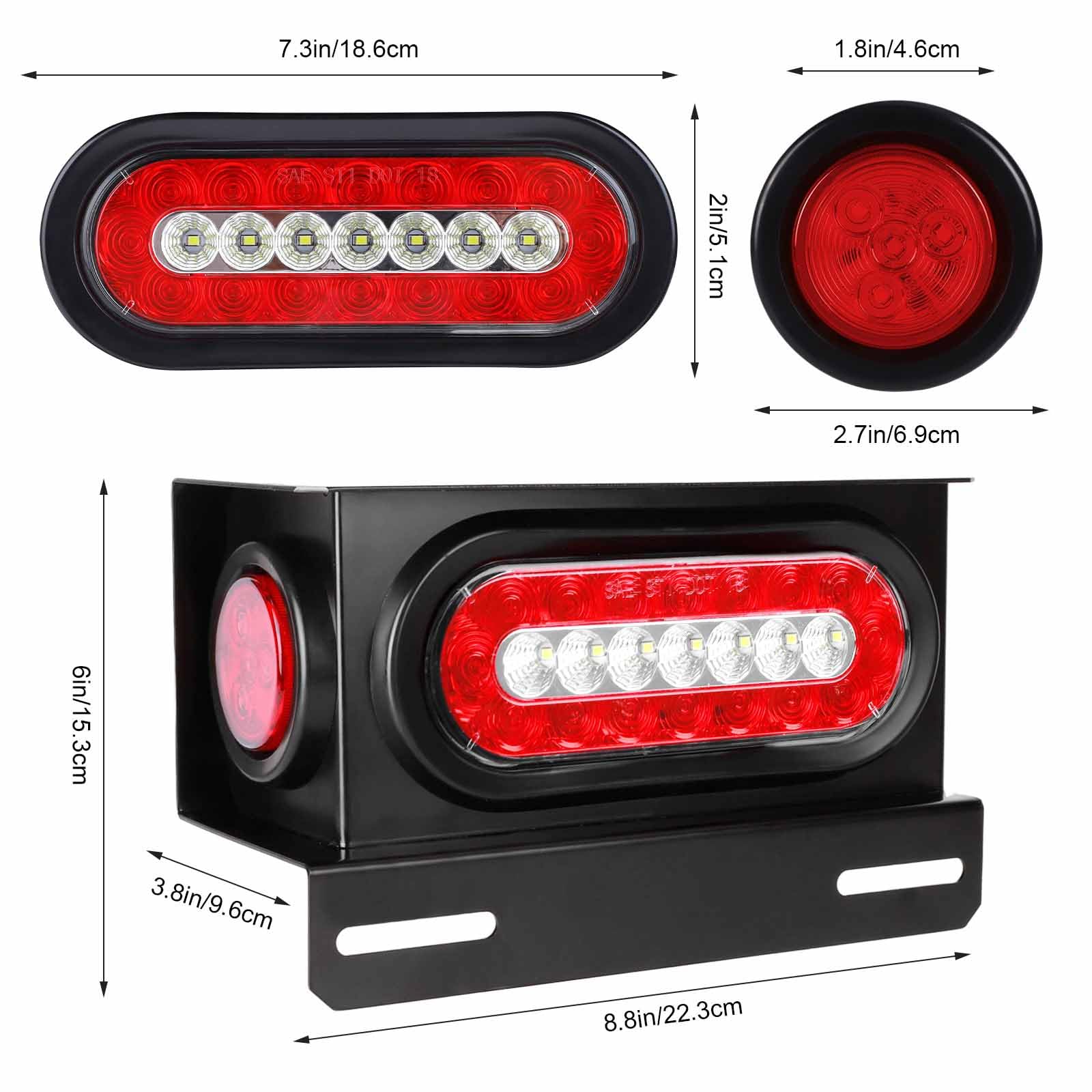 Cyfie Trailer Light Boxes, 2Pcs Steel Waterproof Trailer Tail Lights With 2 Inch Round Side Marker Lights And 6 Inch Oval Led Tr