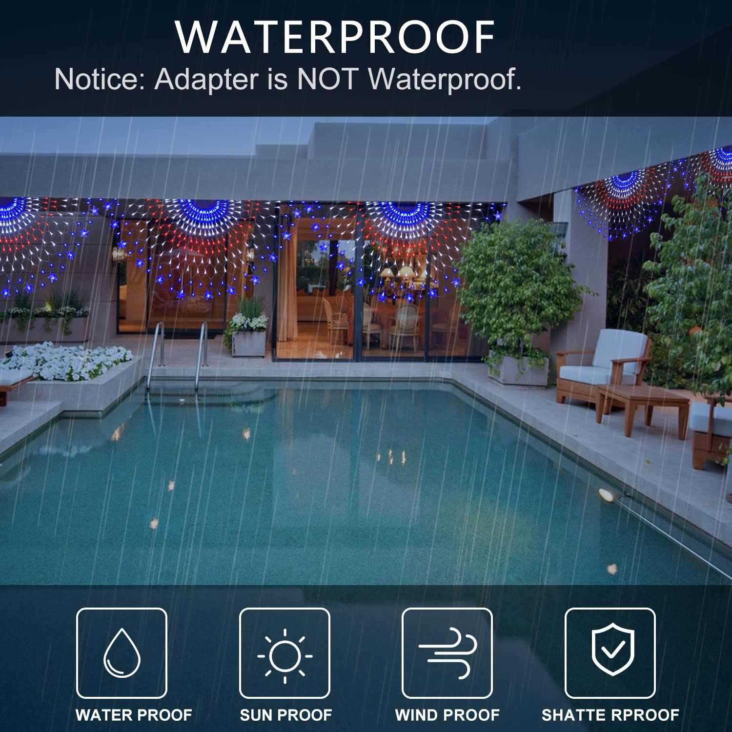 Miniao 243 Led American Flag Lights - Waterproof Half Fan Decoration For 4Th Of July, Festivals