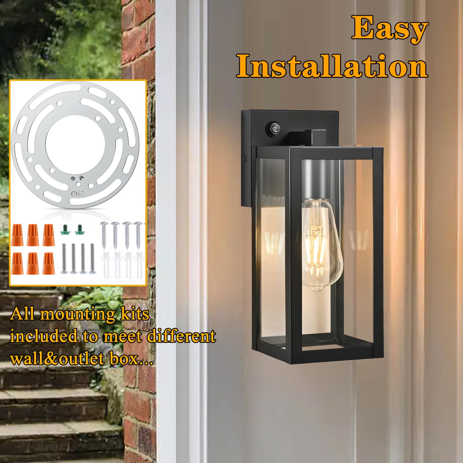 Brightwe Dusk To Dawn Outdoor Wall Lantern Exterior Wall Sconce Lighting Fixture Auto On/Off Waterproof Wall Light Fixture Wall Mounted Outdoor Lights For House Outside Lighting Front Porch