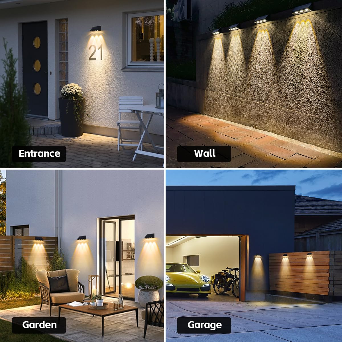 Solar Wall Lights Outdoor, 3 Led Lenses Fence Lights Solar Powered Outdoor Waterproof Warm White, Dusk To Dawn Exterior House Nu