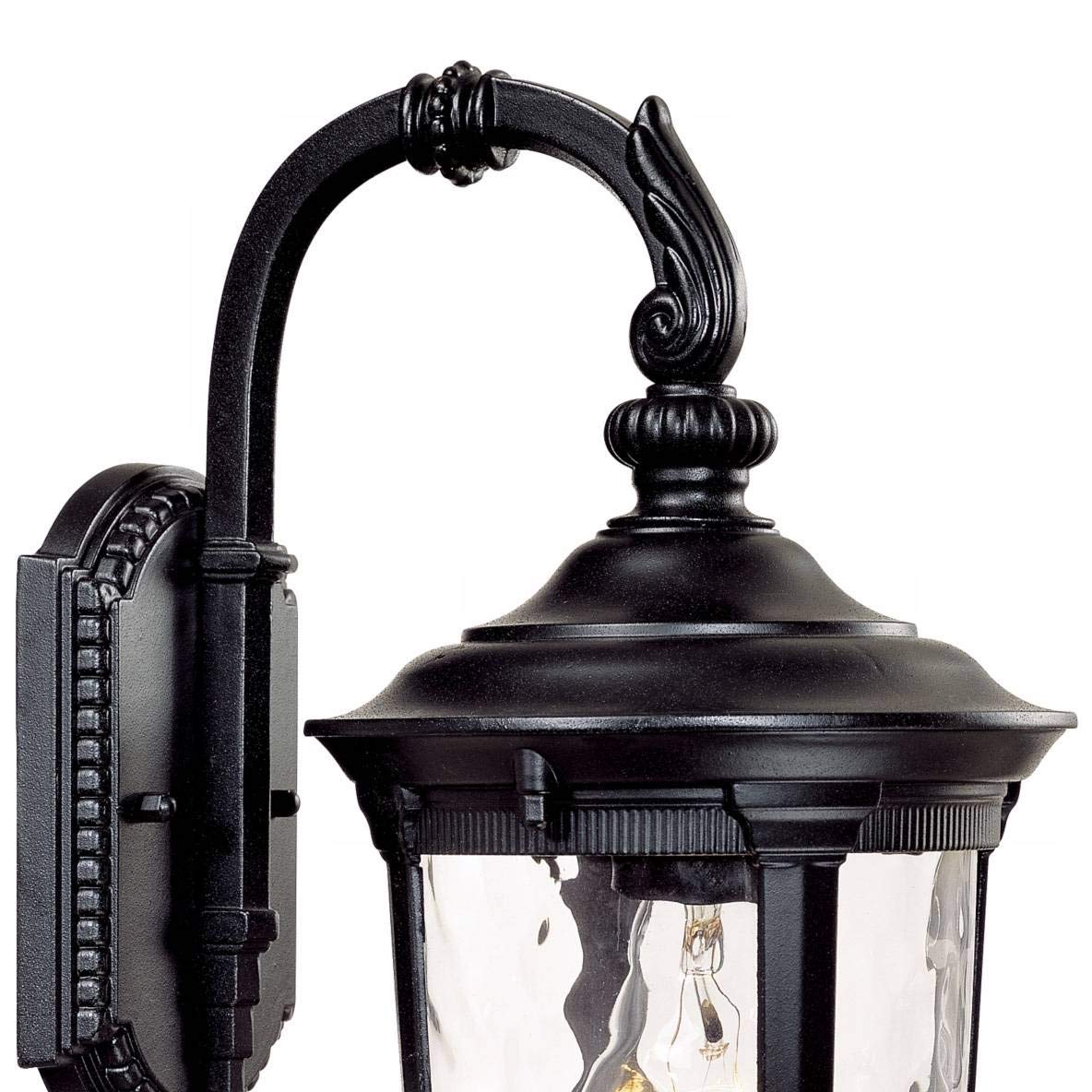 John Timberland Bellagio Outdoor Wall Light Fixture 16.5in Black Aluminum with Clear Hammered Glass, Model 49276