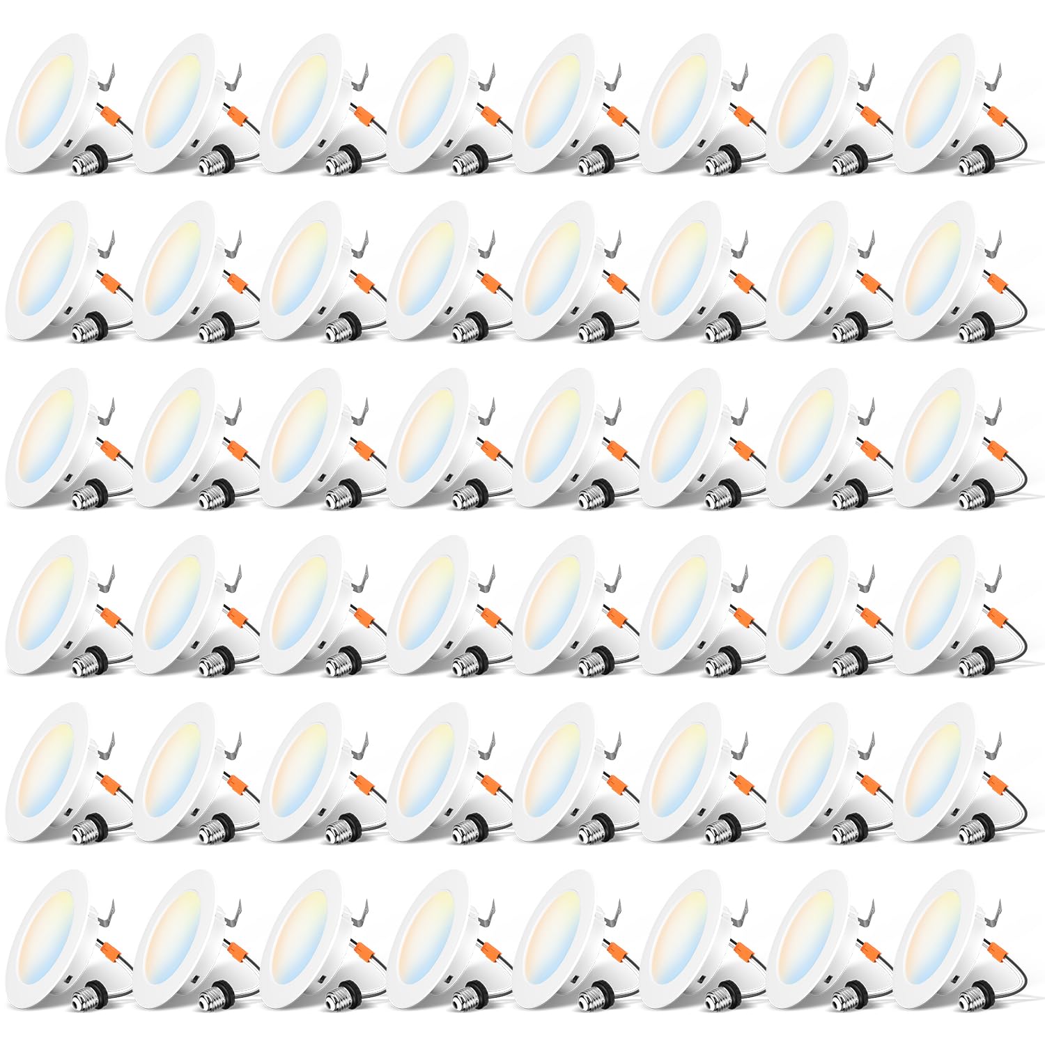 LVWIT 4 inch LED Recessed Lighting, Slim Can Lights with White Cover, 5CCT Dimmable Downlight with E26 Conversion Kit, 48 Pack