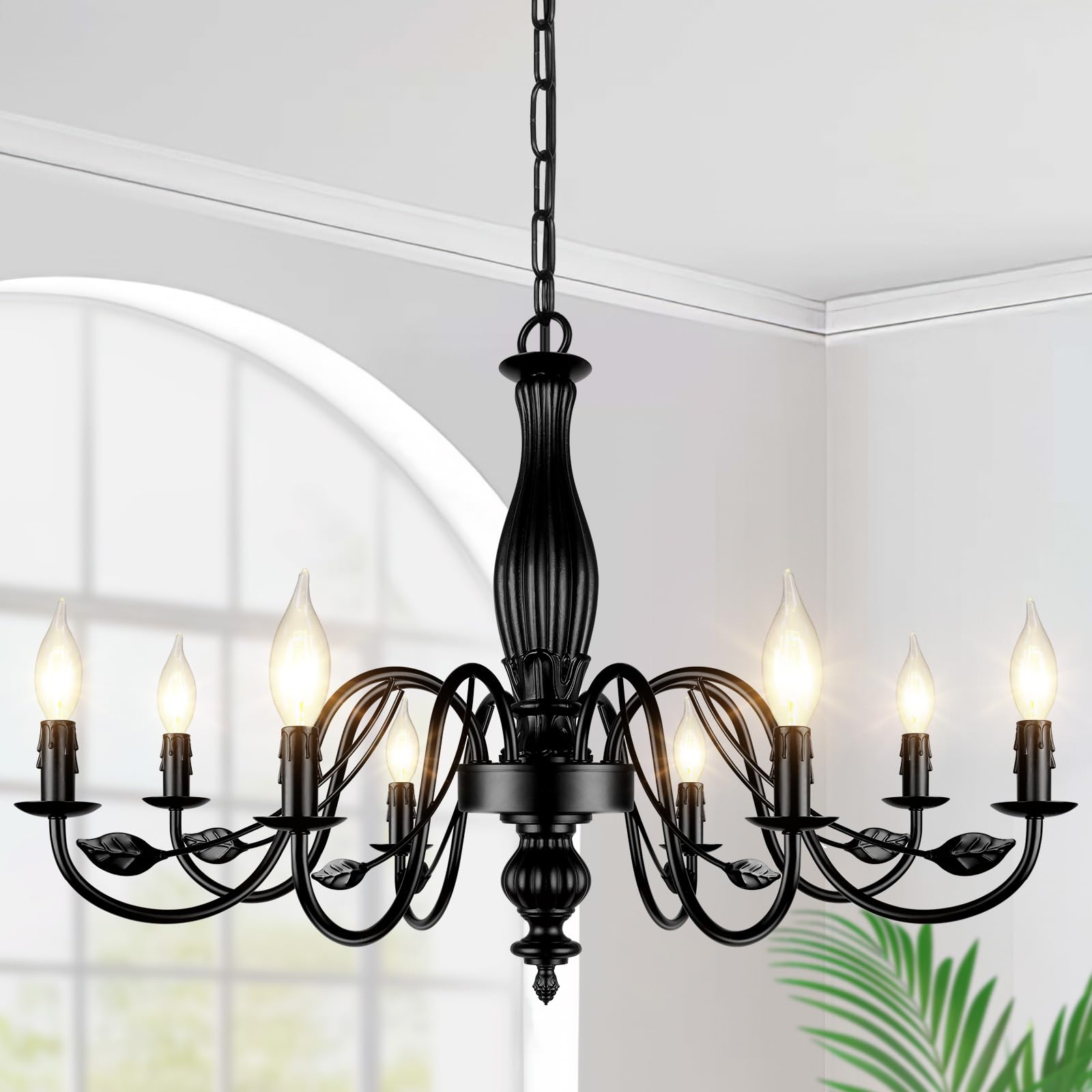 29 Large Black Chandelier For Dining Room  Modern Farmhouse 8-Light Light Fixture Hanging  Industrial Kitchen Lighting Fixtures With Leaf  Vintage Chandeliers Over Table For Bedroom Foyer Living Room