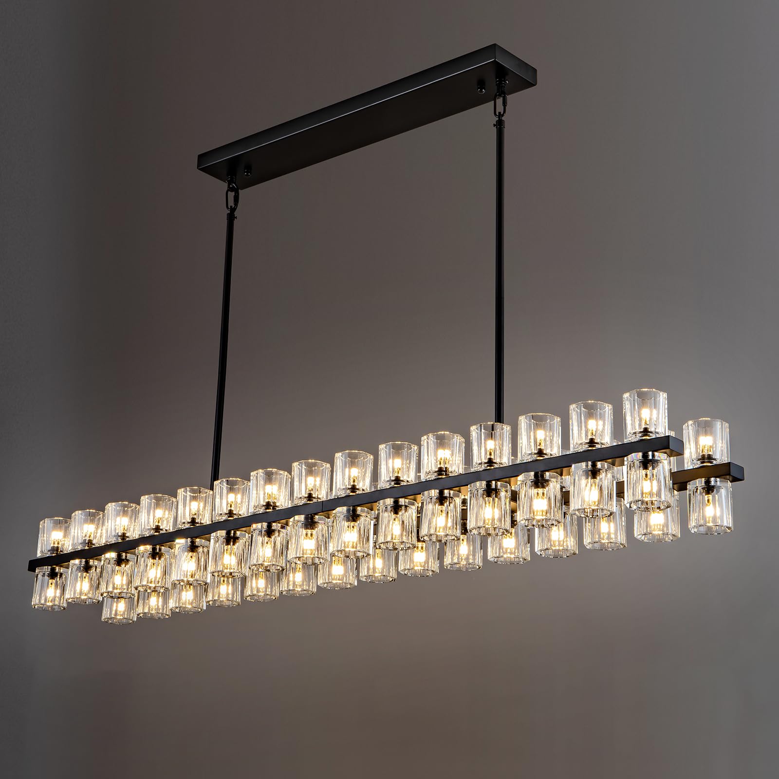 Crystal Black Rectangular Chandelier Light Fixture,54 In Dining Room Chandeliers Over Table,Modern Chandeliers For Living Room,A