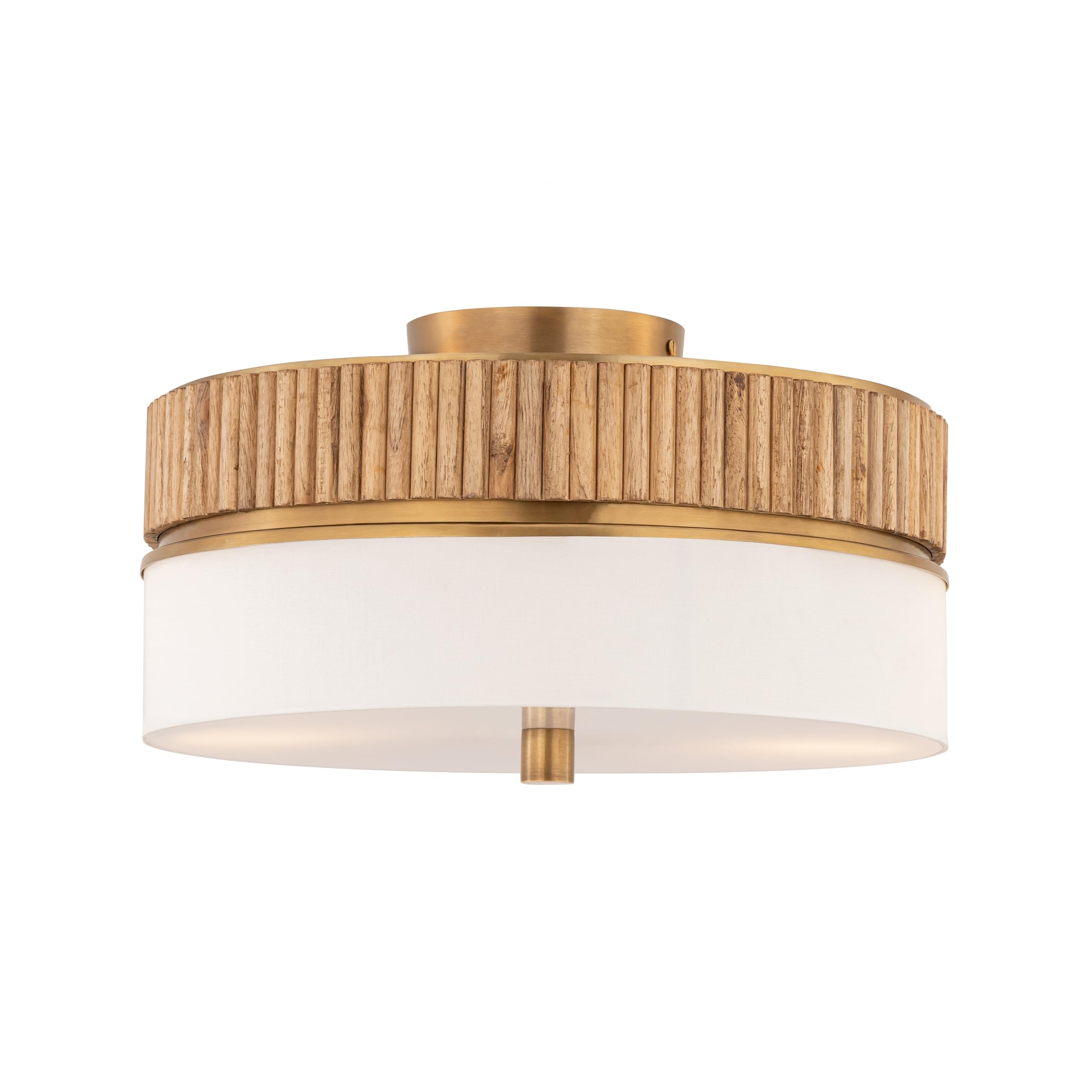 Minka-Lavery Nebri 15 3-Light Semi-Flush Mount - Legacy Brass and Natural Wood with White Linen (Bulb Not Included)