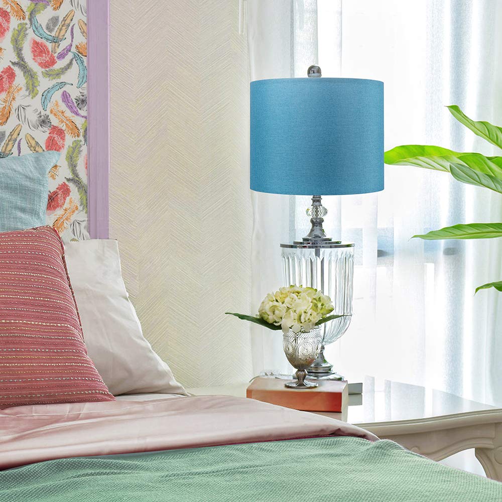 Wellmet Fabric Drum Lampshade, 13X13X10, Blue, Assembly Required, Spider Fitter, Model Ds-Tls