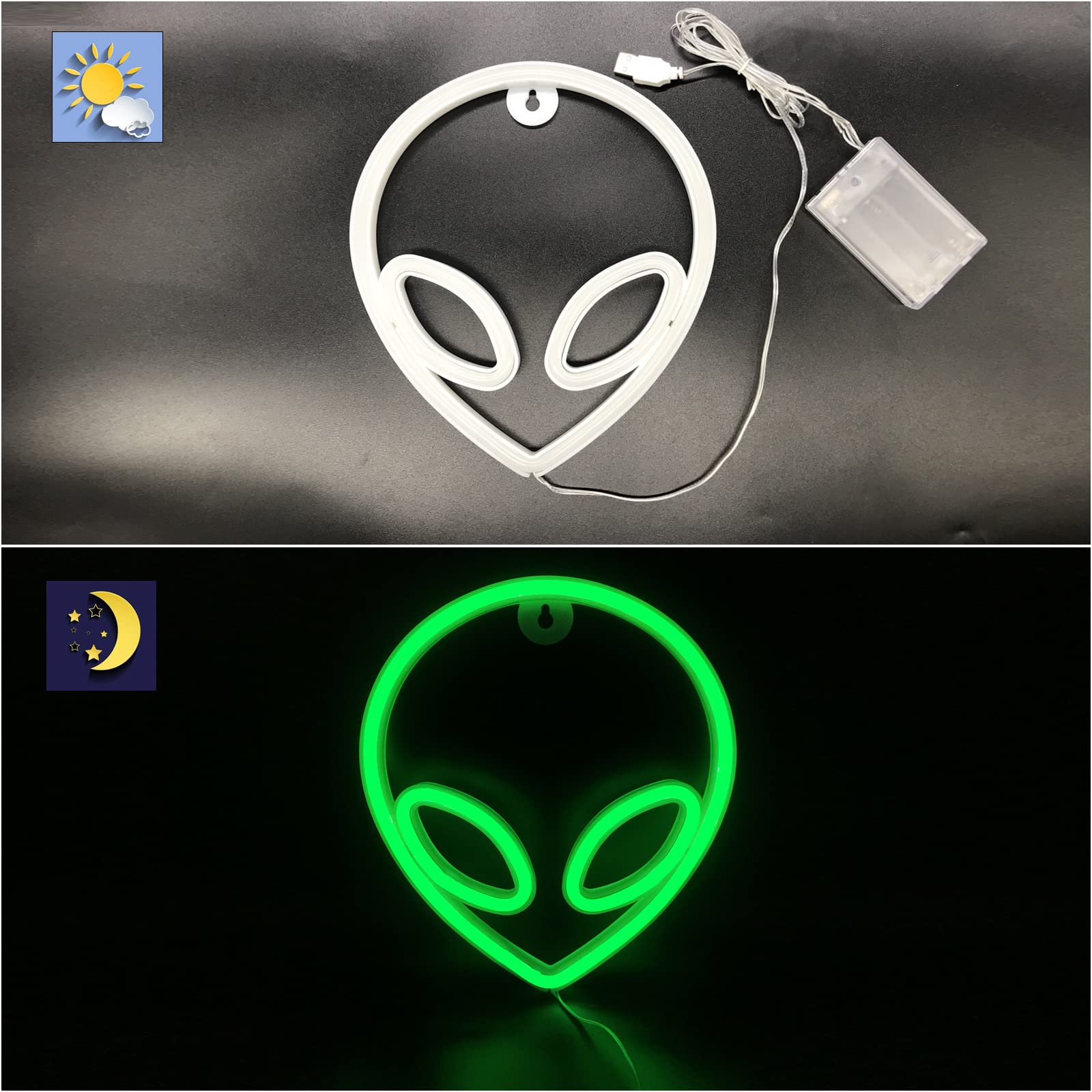 Nicethumb Green Led Alien Neon Sign - Usb/Battery Operated Wall Decor For Game Room & Bedroom