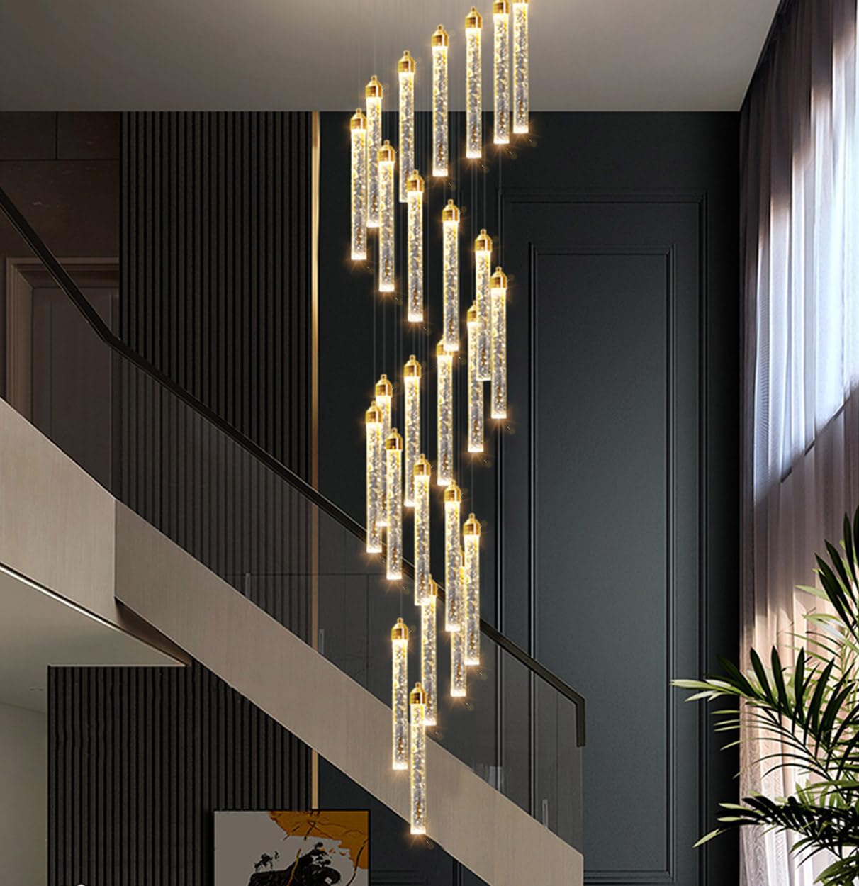 156in Long Light 20-Lights Chandeliers for Entryway LED Dimmable Chandeliers Lighting Fixture Modern Flat Sloped High Ceiling Pe