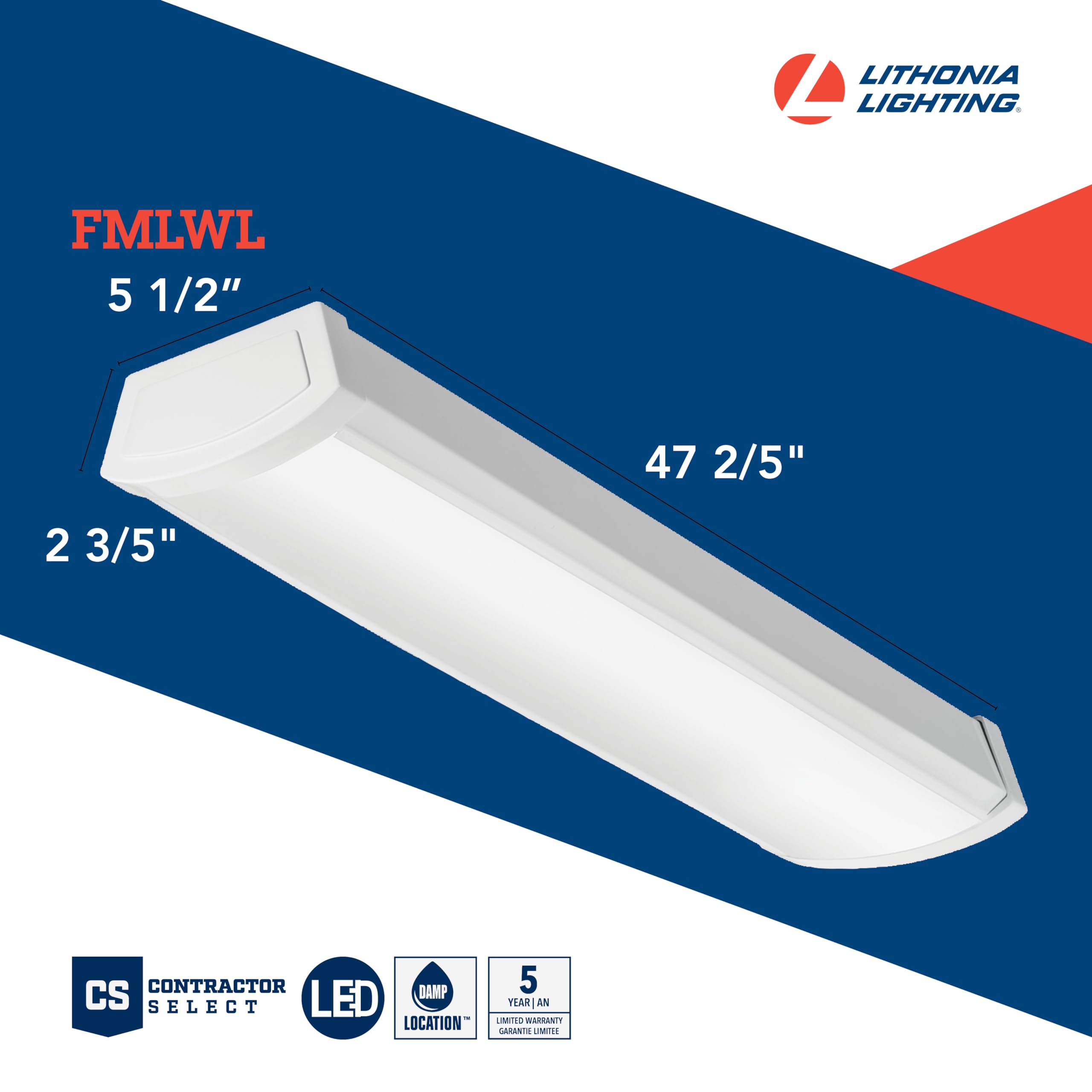 Lithonia Lighting Fmlwl Lnk 48 Alo4 8Sww2 Led Flush Mount Ceiling Light, Linkable Wraparound Lighting Fixture With Adjustable Li