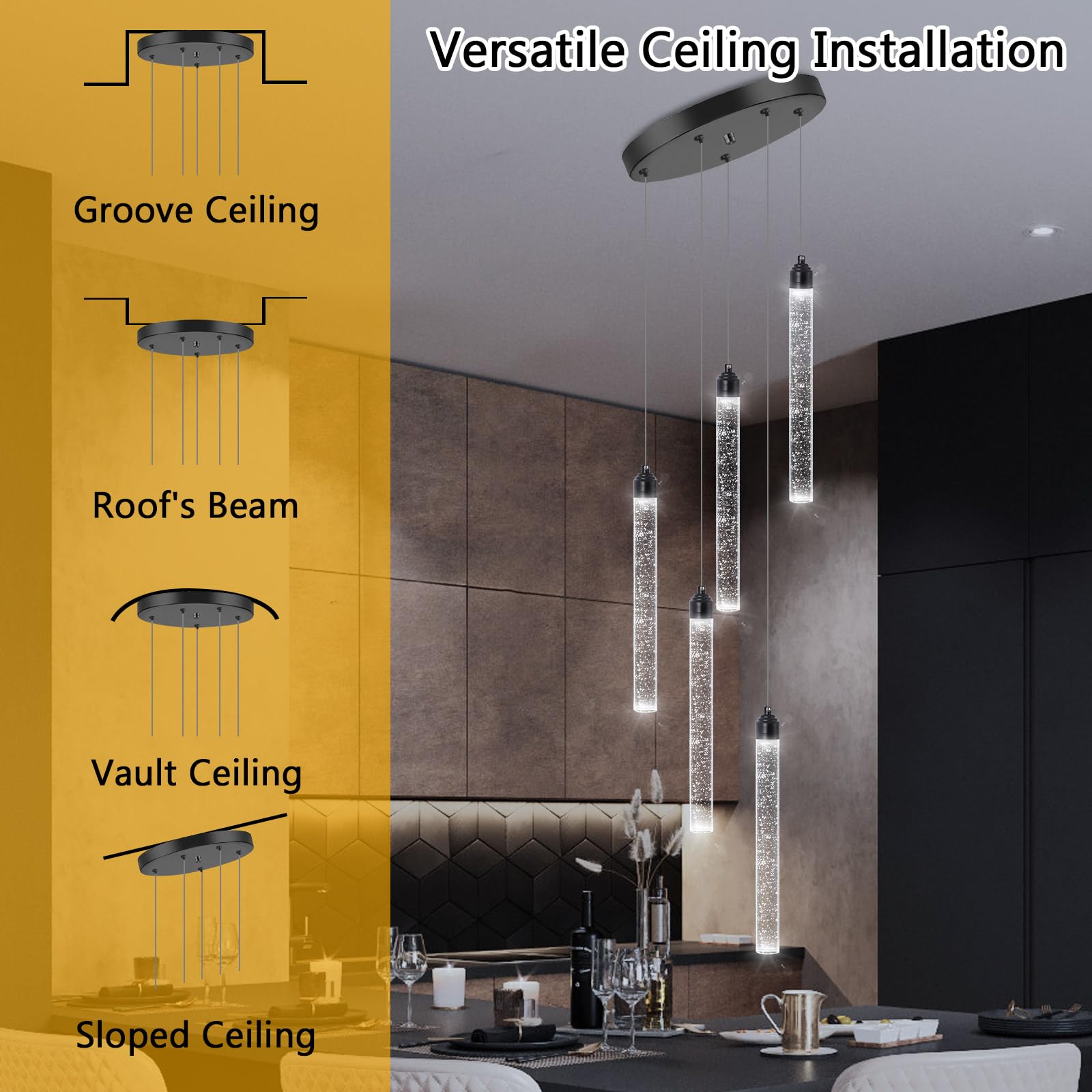 Crystal Pendant Light Mini Chandelier Bubble Pendant Lighting For Kitchen Island Black Led Ceiling Hanging Light Bathroom Dining