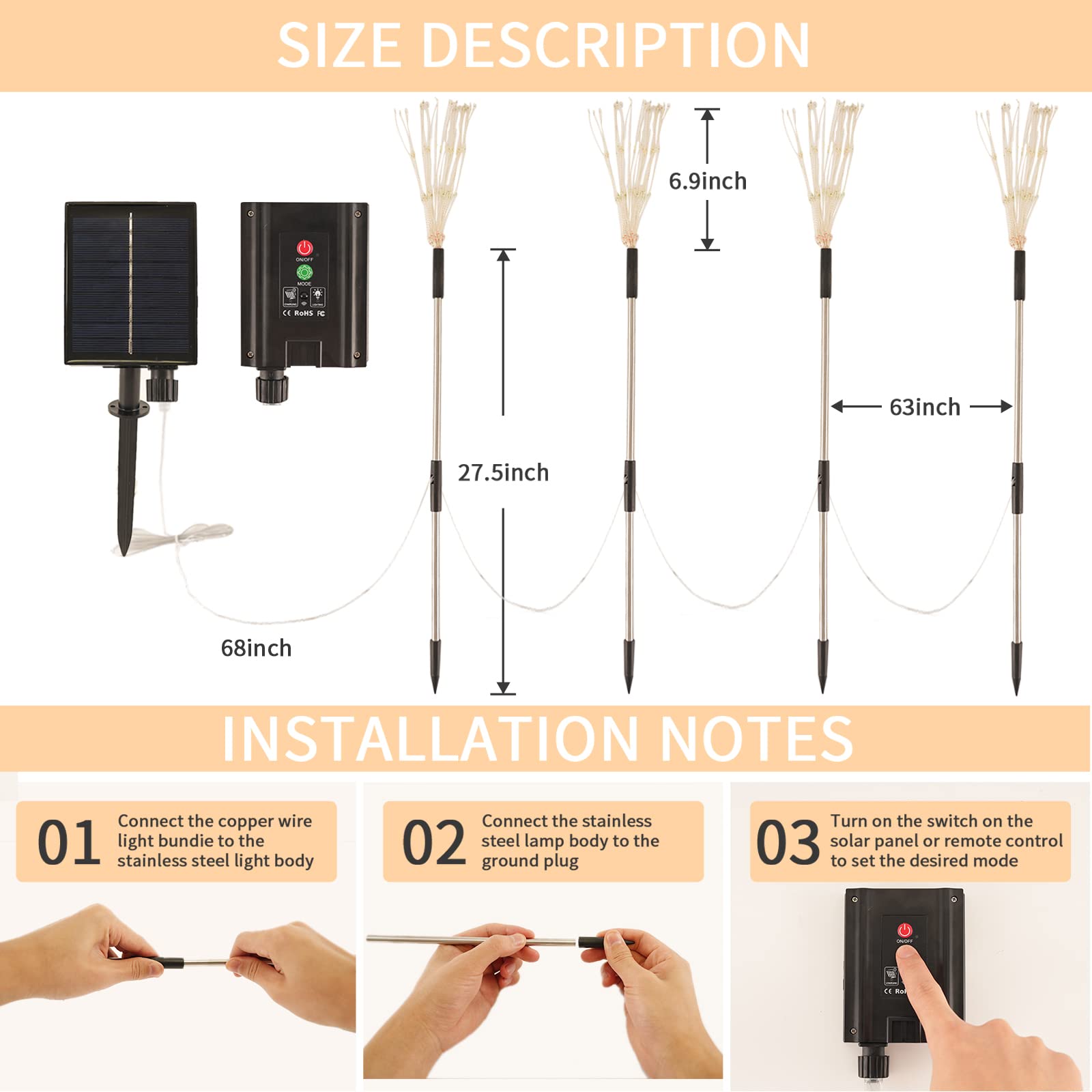 Solar Garden Lights Outdoor 4 Pack 480 Led Firework Landscape Path Lights Solar Powered Starburst Lights Waterproof 8 Lighting M