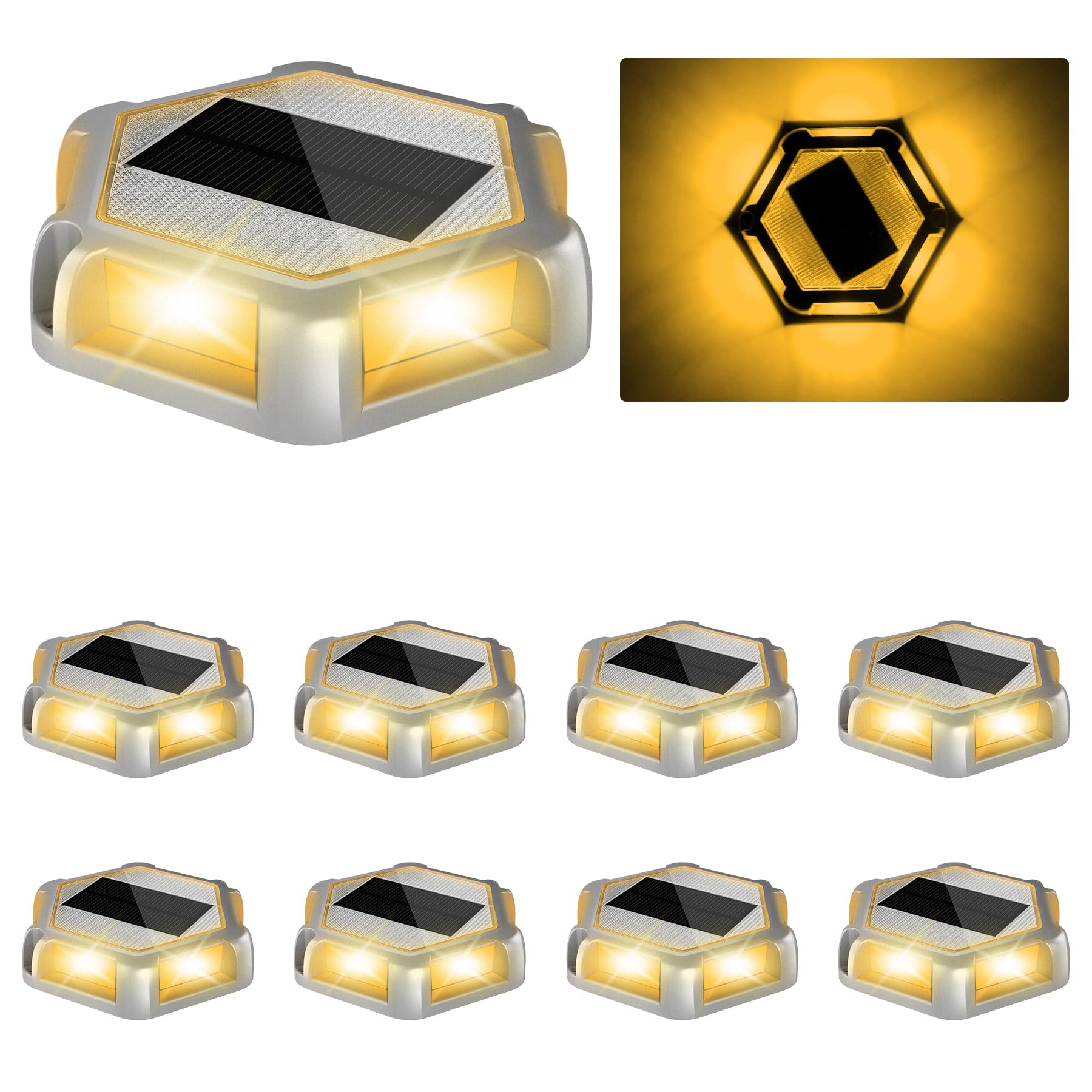 CREPOW Solar Dock Lights - 8 Pack Waterproof LED Aluminum Outdoor Lighting for Driveway, Sidewalk, Garden Pathway (Warm White, Model TS-G7008)