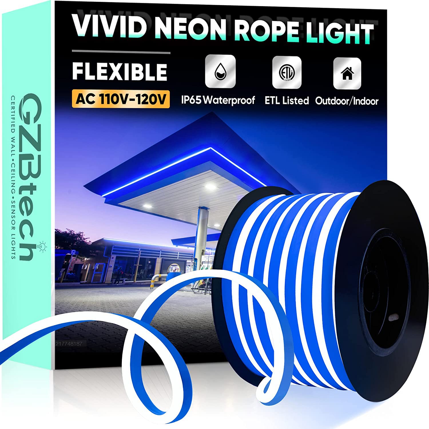 Gzbtech Flexible Led Neon Rope Lights 50Ft Ac 110-120V Waterproof Strip Light  120 Leds/M Cuttable Connectable Neon Lighting For Indoor Outdoor Home Decor/Commercial Building Use-Blue 15M