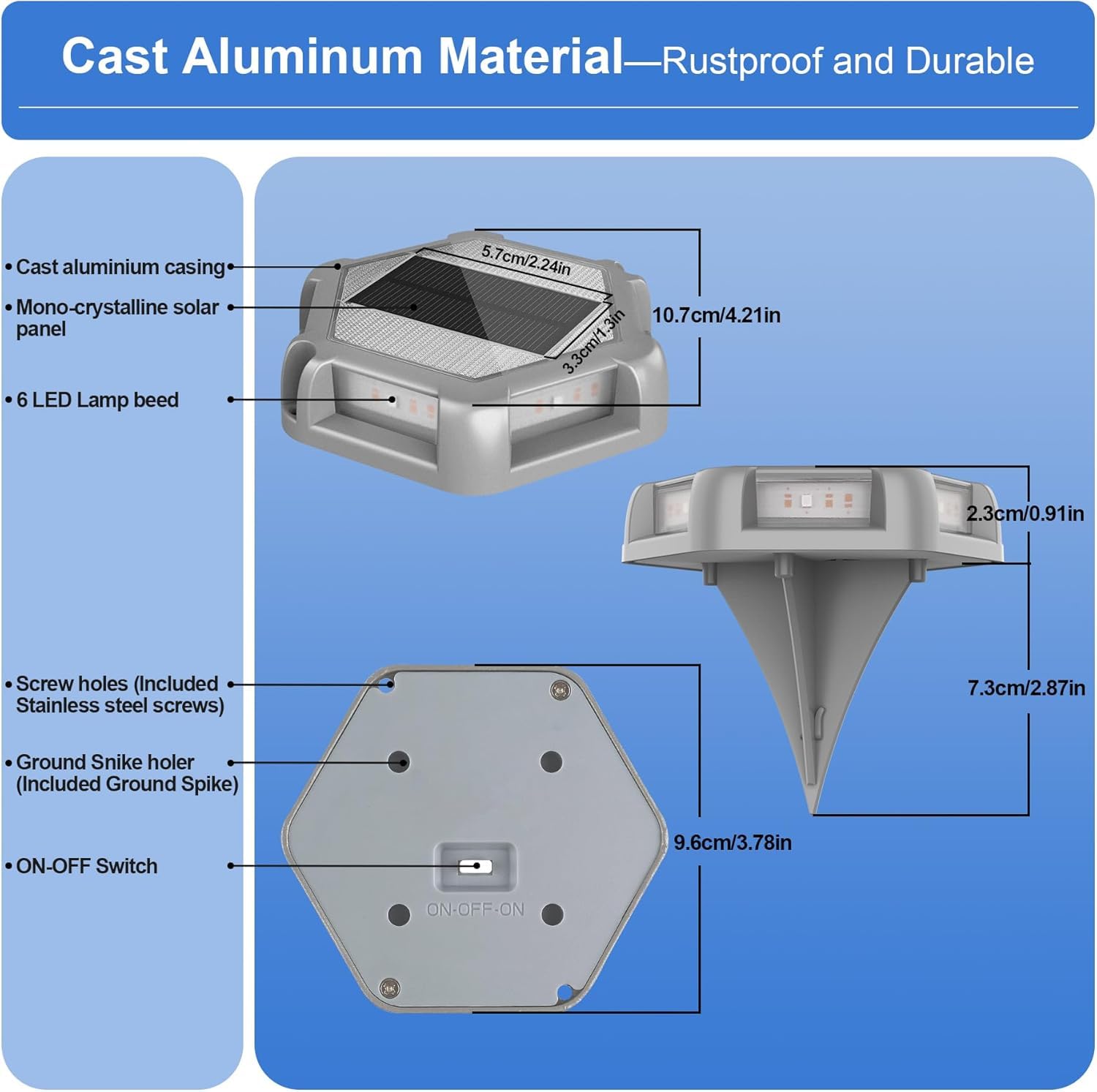 CREPOW Solar Deck Lights Driveway Dock Lights 4 Pack, Waterproof Outdoor Solar Powered LED Driveway Marker Light Aluminum Warnin
