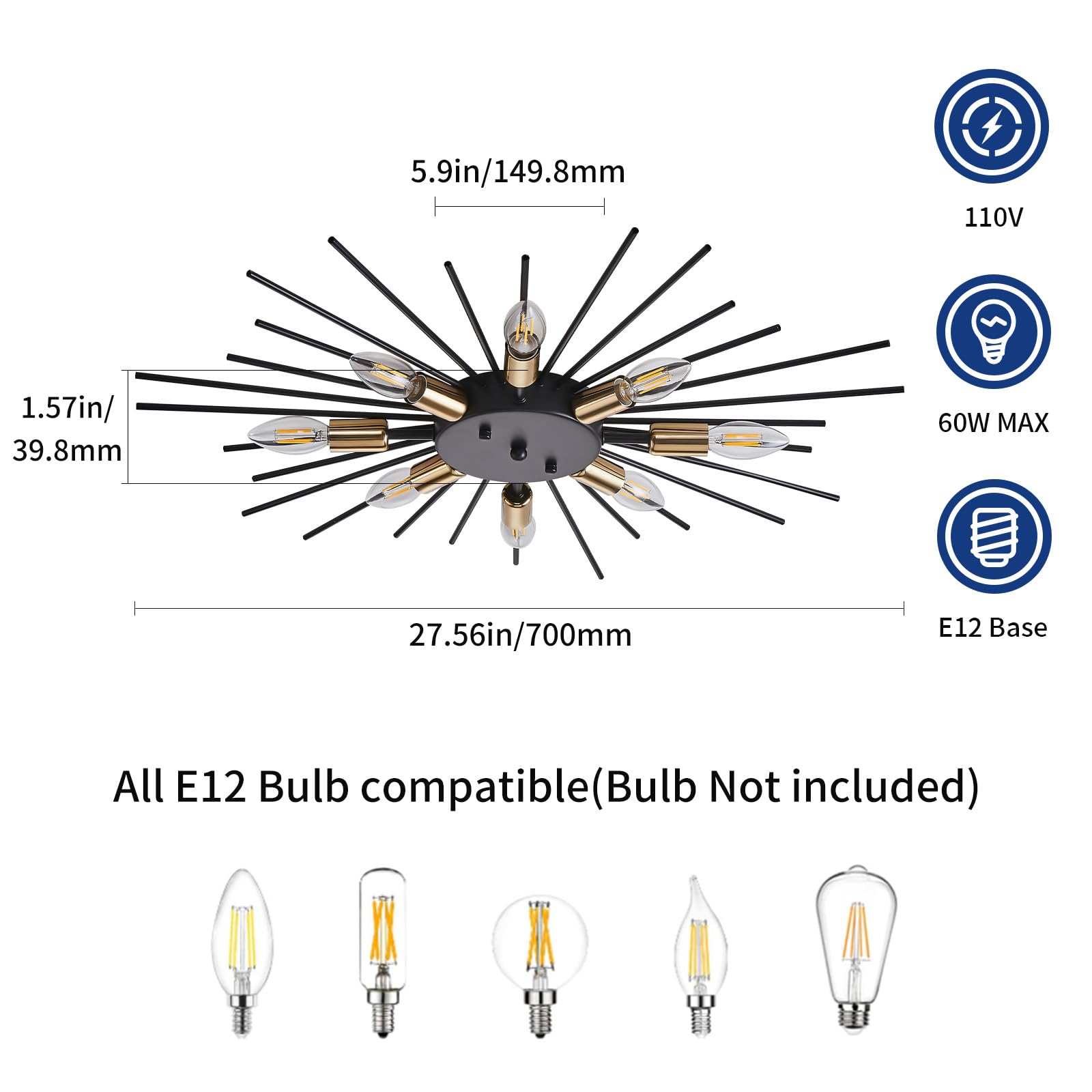 Yunnix Semi Flush Mount Ceiling Ligths 8 Lights Satellite Lights Metal Ceiling Light Gold Modern Ceiling Light Dining Room Light