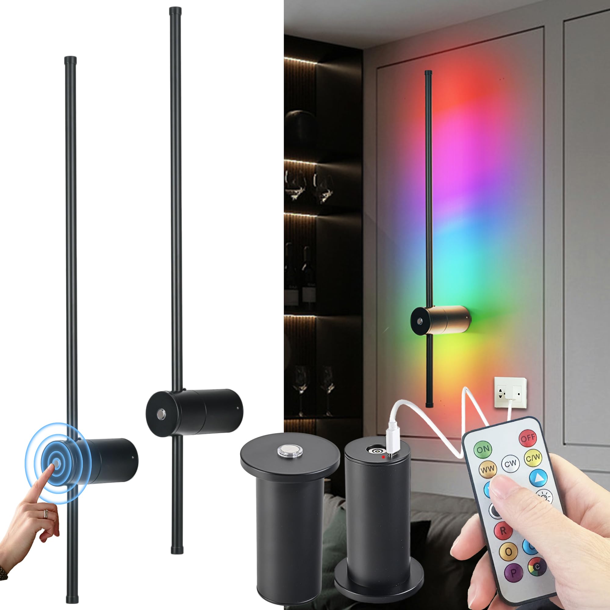Battery Operated Wall Sconce, Wireless Wall Sconces Set Of Two With Remote Control, 10000Mah Detachable Rechargeable Wall Sconce