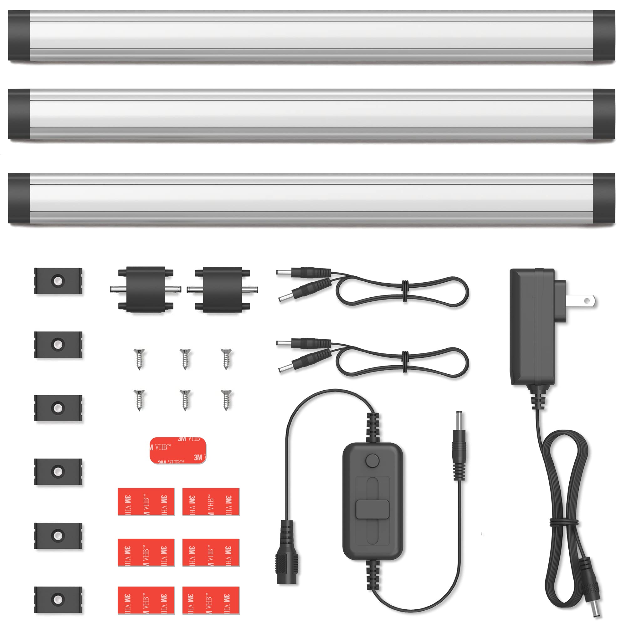 GETINLIGHT LED Under Cabinet Lighting Kit, Dimmable, ETL Listed, 12-inch, Brushed Nickel, Day Light 5000K, Pack of 3, Model IN-011