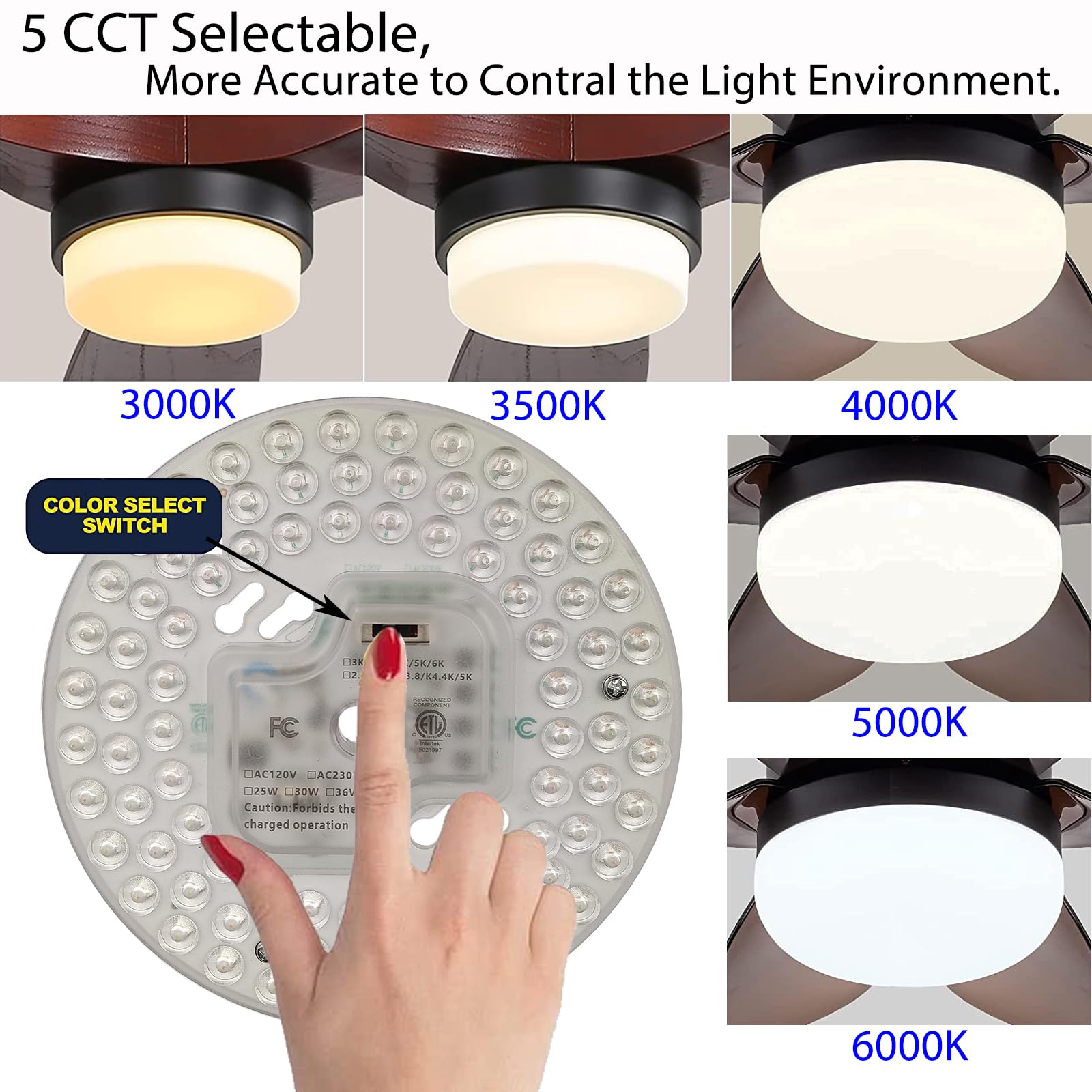 Zhairdalstar 18W 24W 36W Dimmable Led Light Engine Retrofit Kit For Ceiling Fan Light Replacement Led Board Panel,5 Color Temper