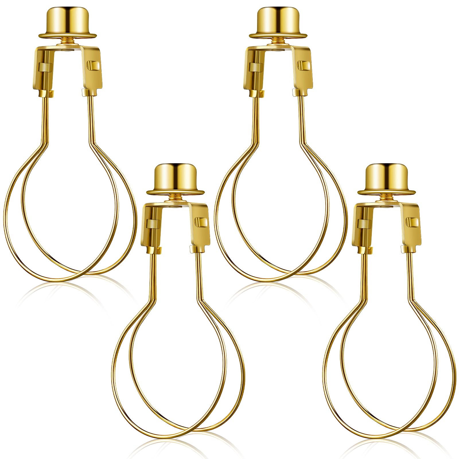 Honoson Bulb Lamp Shade Adapter, Metal Clip-on Lampshade with Finial and Levellers, Golden, Set of 4