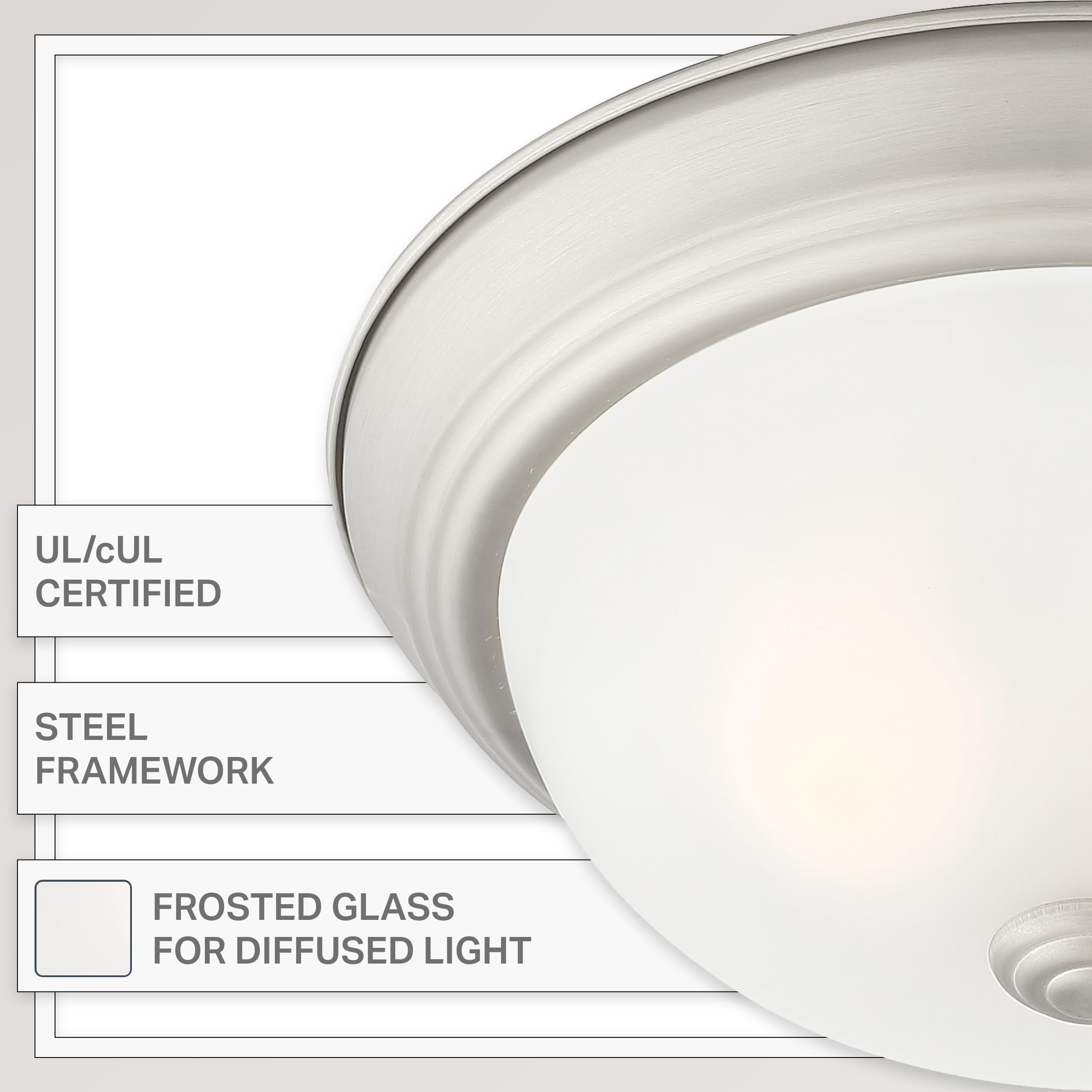 Designers Fountain 2-Light Flush Mount Ceiling Light, 13 Inch Lighting Fixture For Kitchen, Bedroom, Bathroom, And Hallway, Matte Black With Etched Glass, 1257M-Mb-W