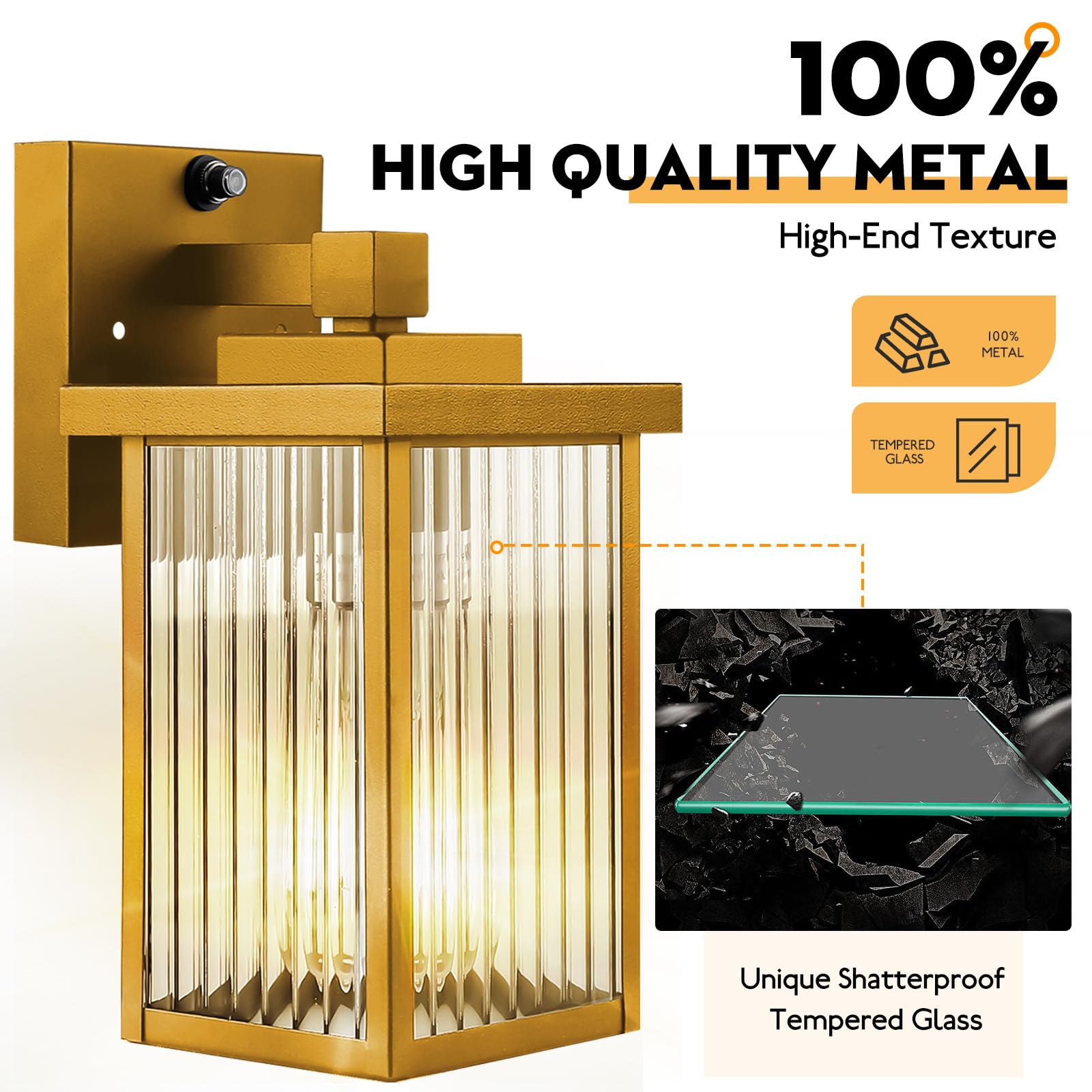 Hameso 1 Pack Dusk To Dawn Outdoor Lighting  Waterproof Outdoor Porch Light With Tempered Glass  Outdoor Light Fixture For House Exterior Front Door Garage Patio (Gold Color)