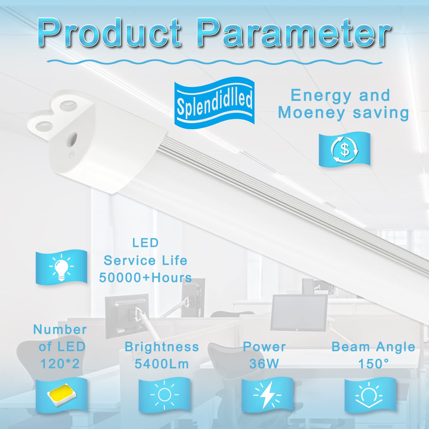 Splendidlled 4FT Magnetic LED Retrofit Kit, 36W, 3500K Warm Light, 2 Pack