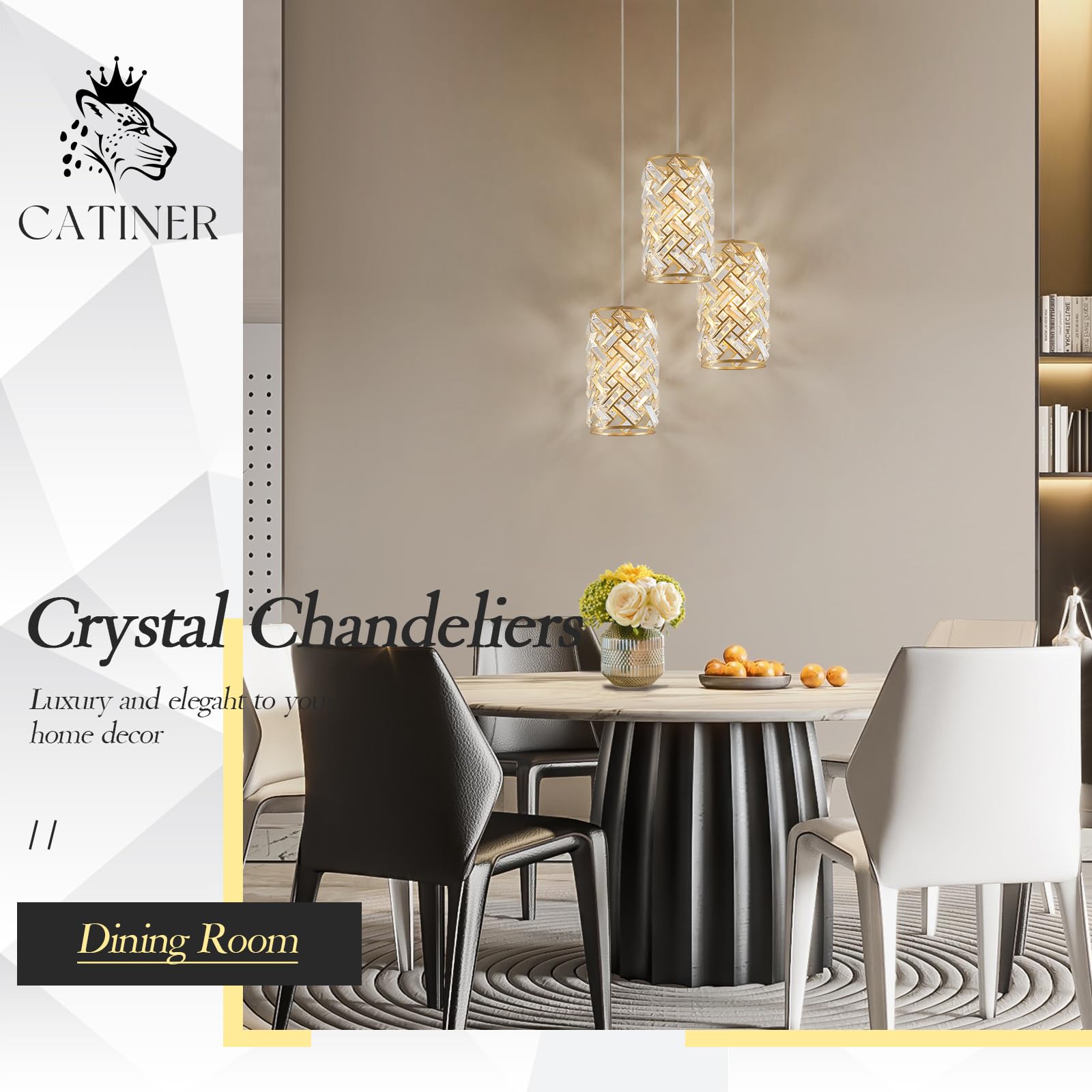 Catiner 1-Light Gold Crystal Pendant Light, Mini Ceiling Hanging Light Fixture With K9 Prisms For Kitchen Island, Bathroom, Bedr