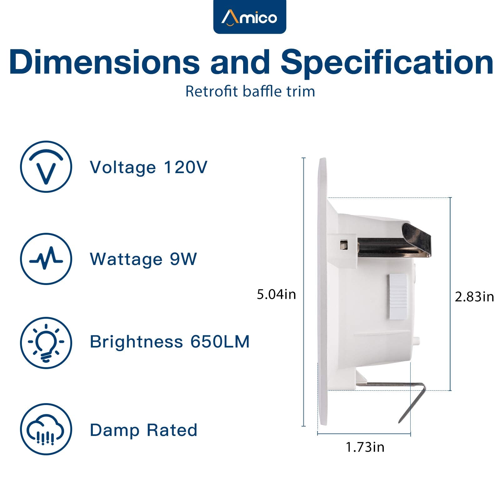 Amico 4 Inch 3Cct Led Recessed Lighting 12 Pack, Dimmable, Damp Rated, 9W=60W, 650Lm Can Lights With Baffle Trim, 3000K/4000K/50