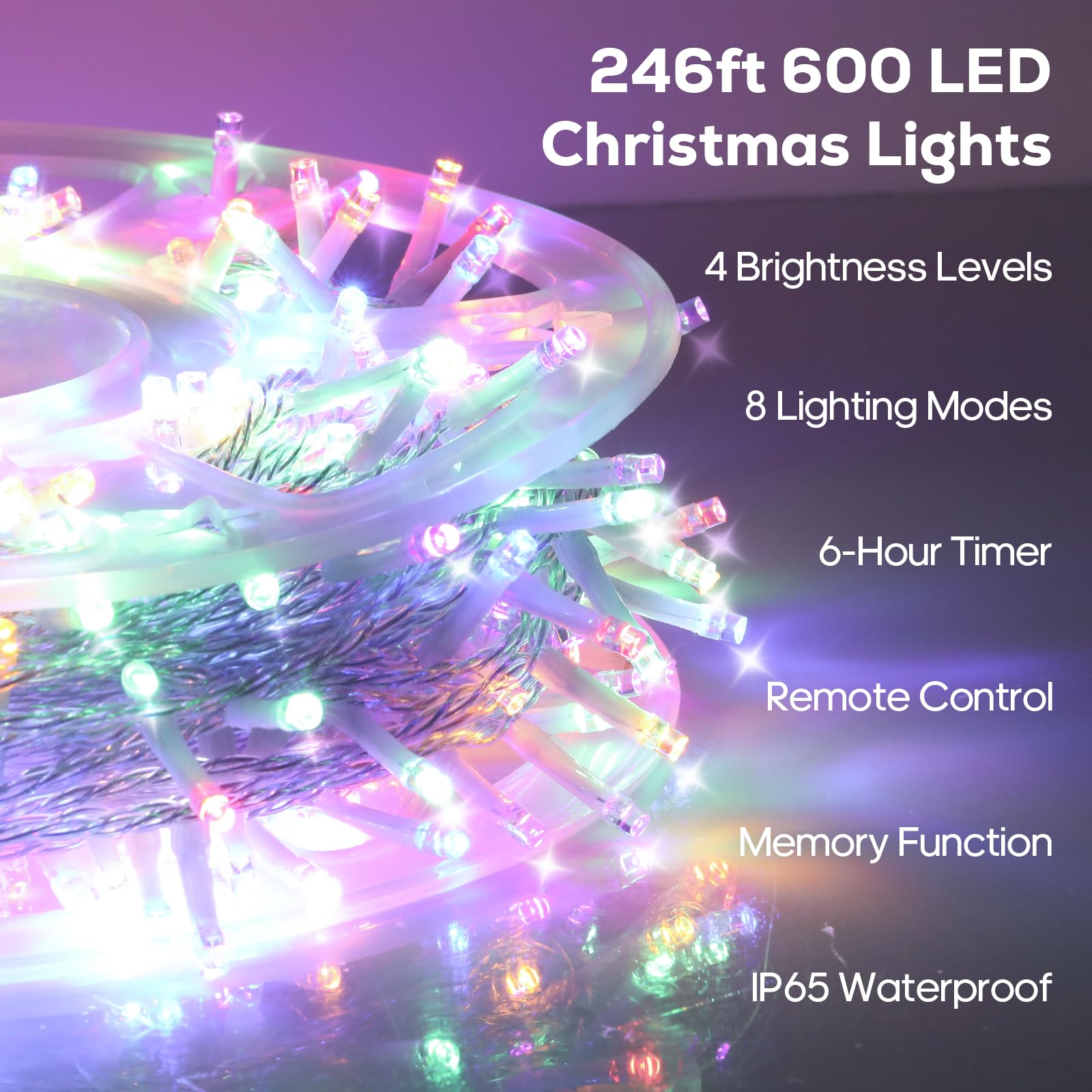 Soiarllt 600 Led Christmas Lights  246Ft Outdoor Waterproof String Lights With Remote  Timer & Memory Function & 8 Modes  Twinkle Lights Plug In For Christmas Tree  Patio  Outside. Multicolor