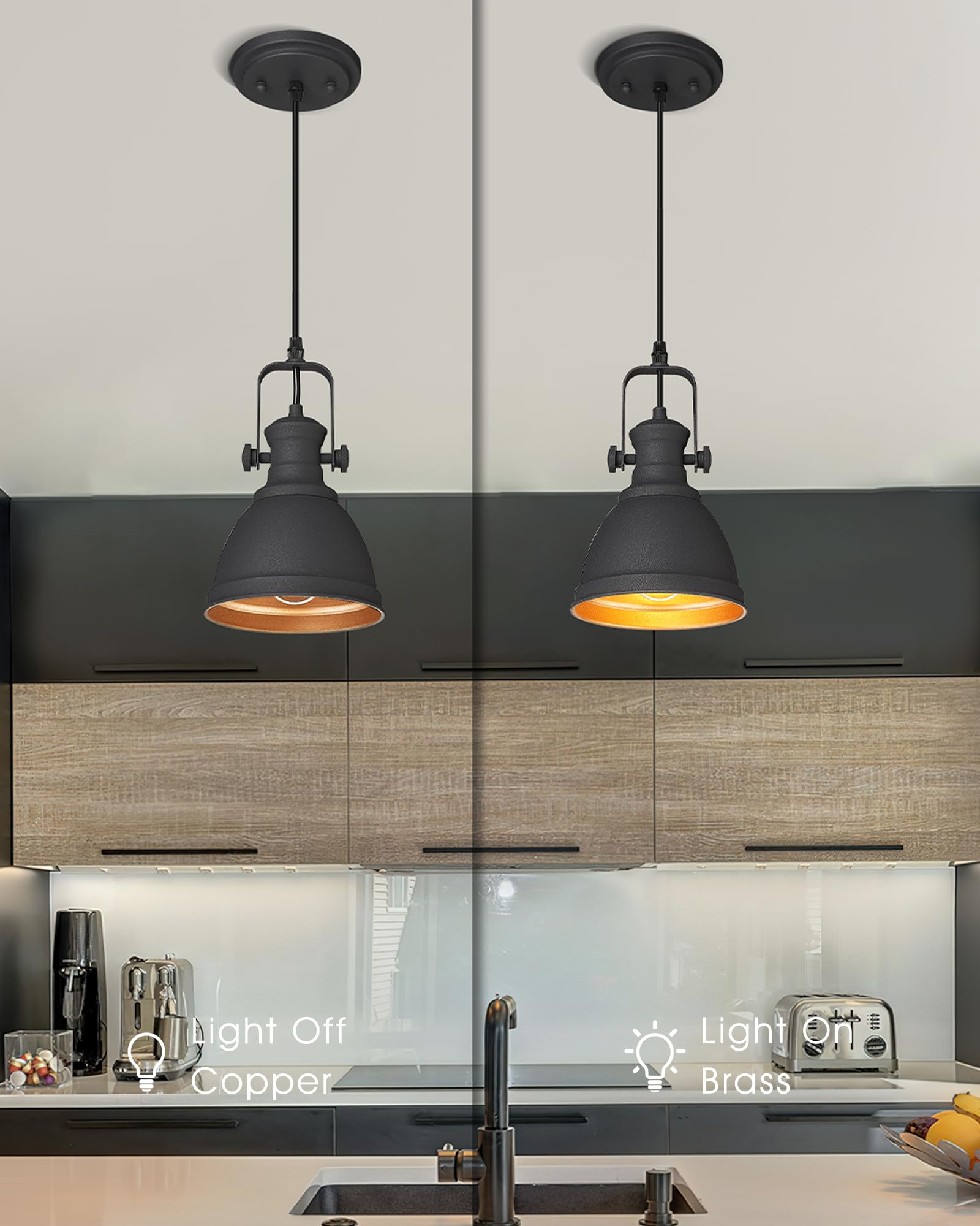 Audickic Modern Pendant Light Set of 2, Matte Black Metal Fixtures for Kitchen Island, 1-Light, Model AD-2151-1P2