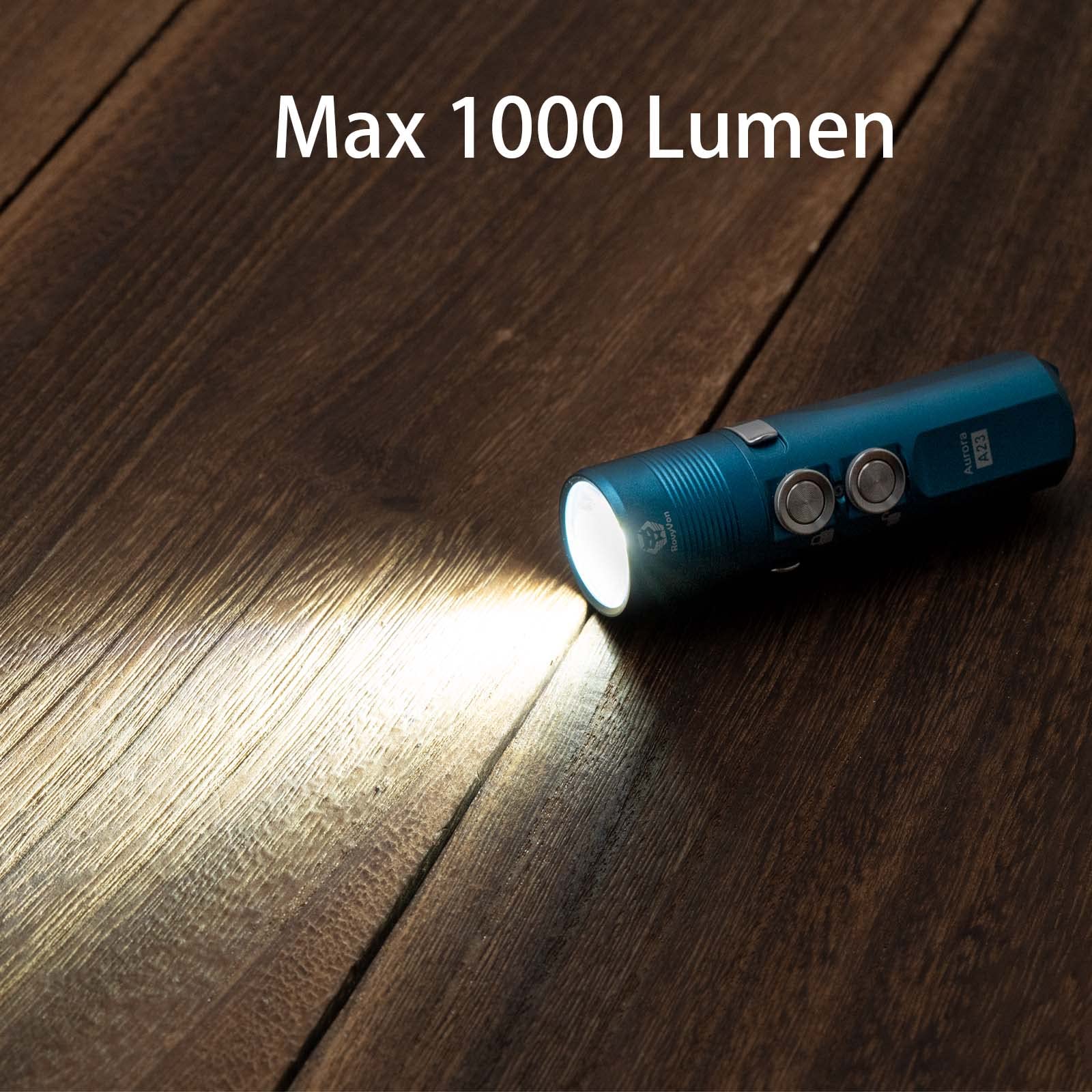 RovyVon Aurora A23 Pocket-Size 1000 Lumens Blue Keychain Flashlight, USB C Rechargeable, IPX8 Waterproof