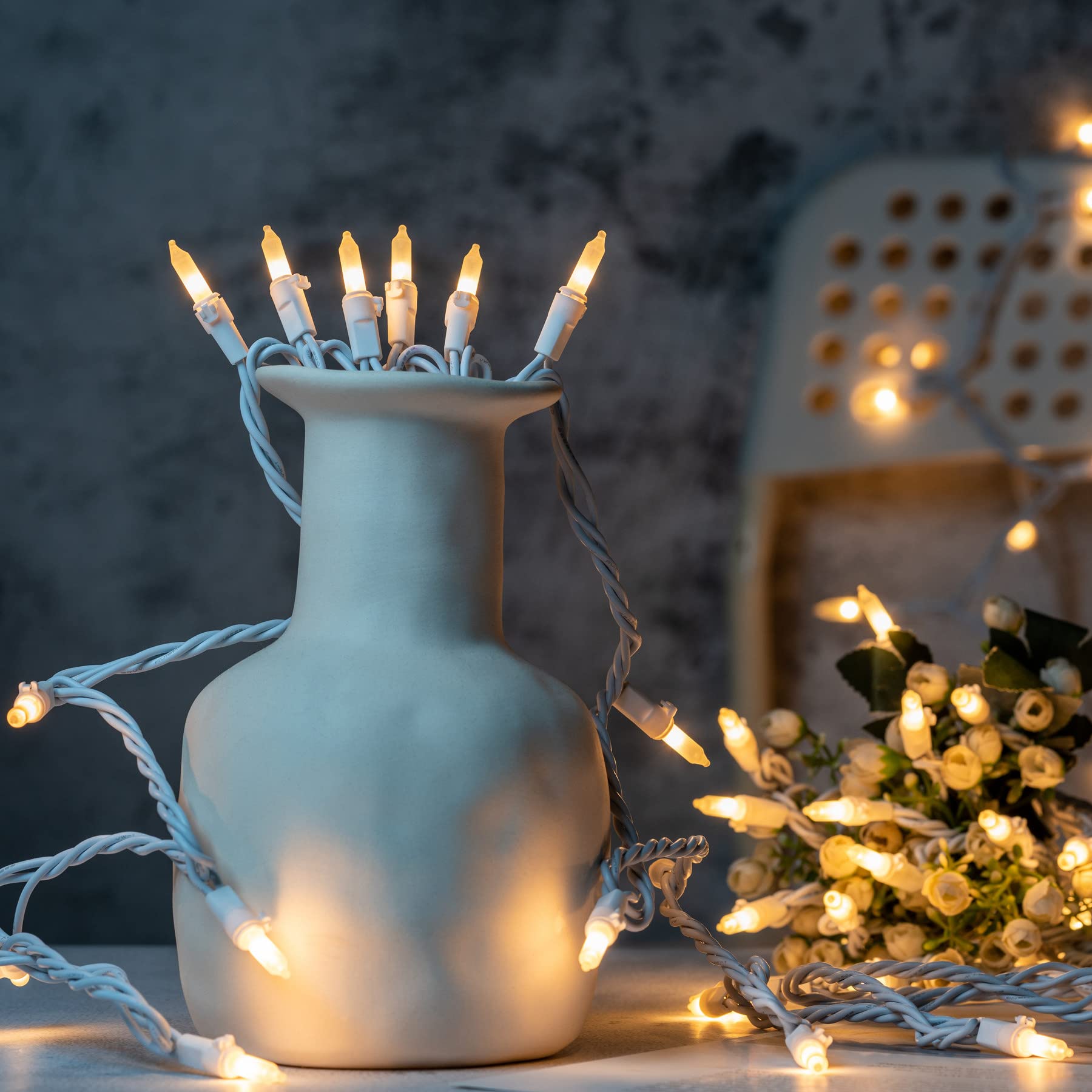 Yuletime 200 Frosted White Christmas Lights, Pack Of 2 Sets 33 Feet 100 Count Ul Certified Incandescent String Lights (Frosted W