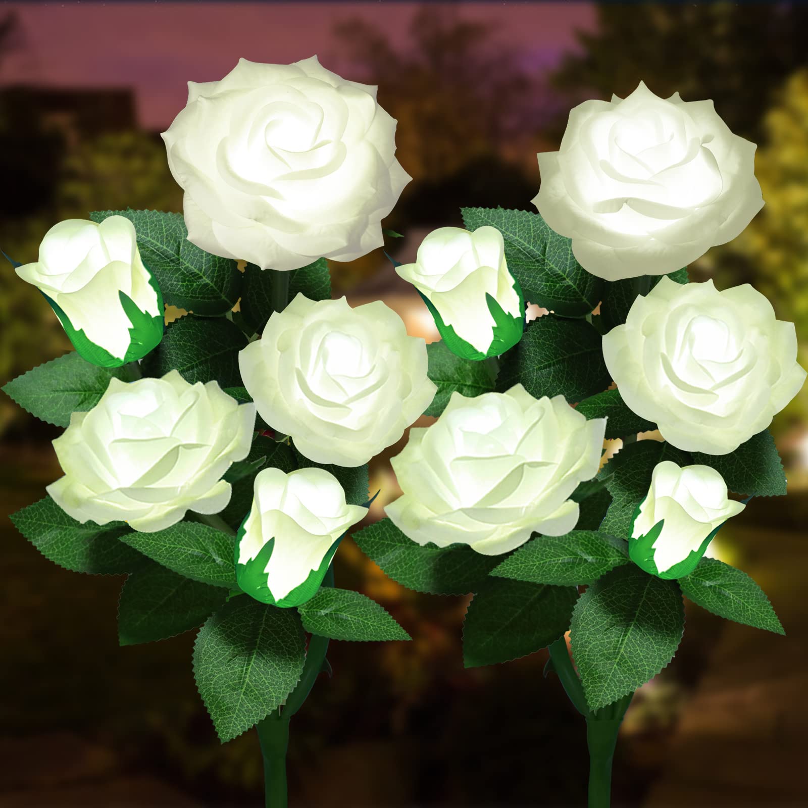 Solar Flower Lights Outdoor - Upgraded New Material Two Modes Realistic Led Solar Powered Waterproof Lights With 5 Roses, Solar