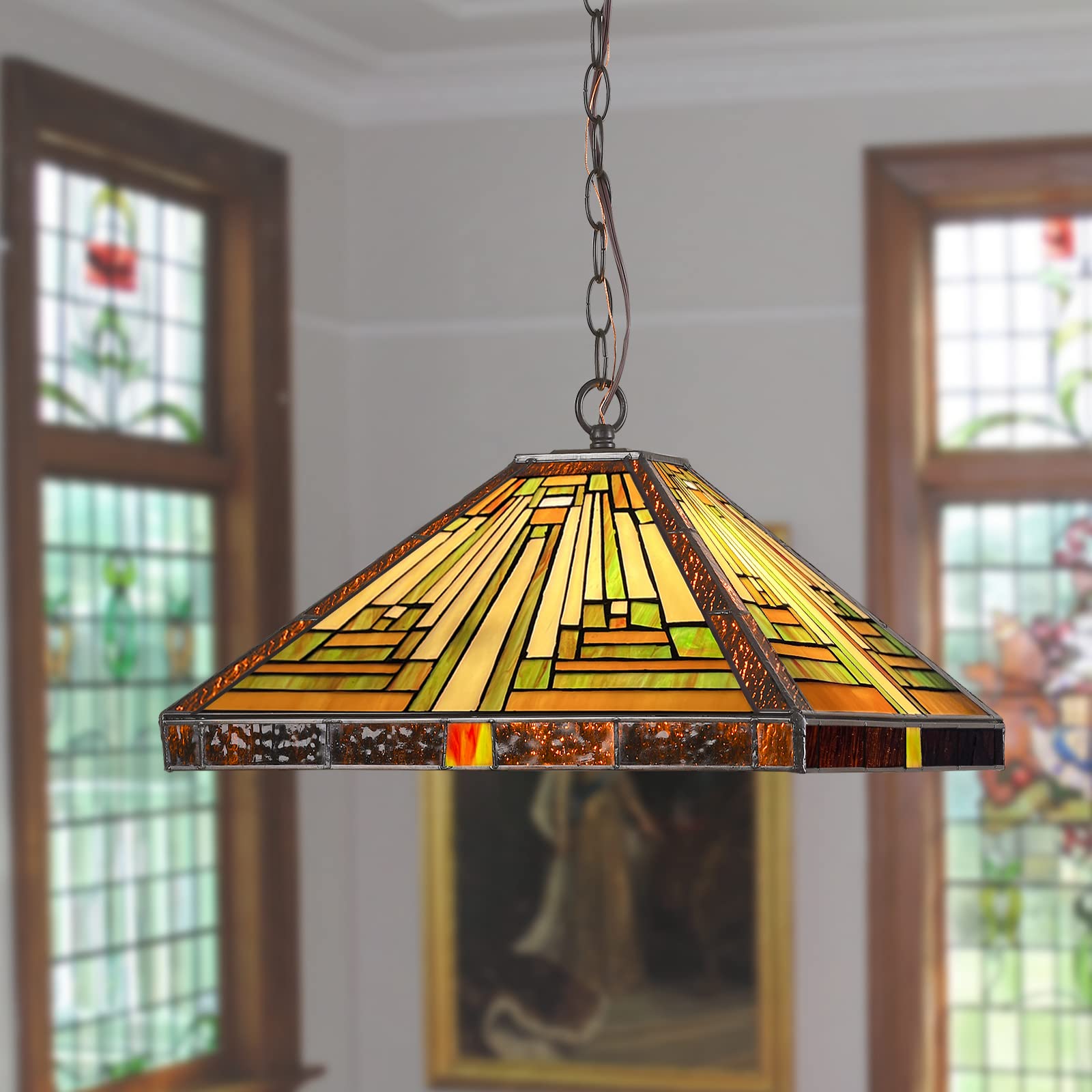 Capulina Tiffany Lamp Stained Glass Pendant Lights 16    Wide Antique Rustic Tiffany Style Hanging Lamp for Kitchen Island Count