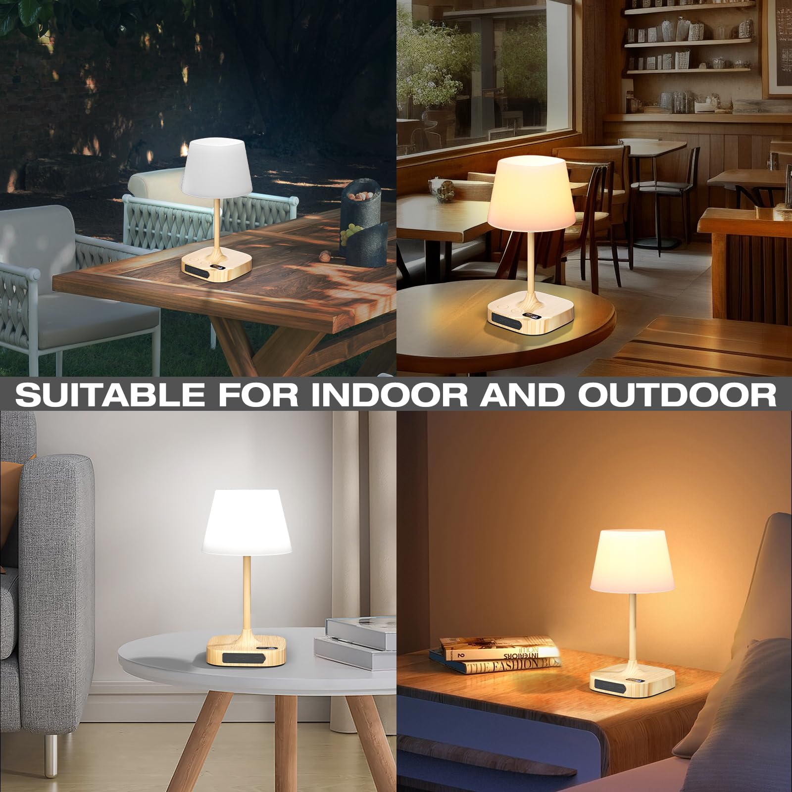 Lightbiz Outdoor Table Lamp - 8000mAh Rechargeable, IP55 Waterproof, Dimmable LED, Wood Color, Model G300-Black