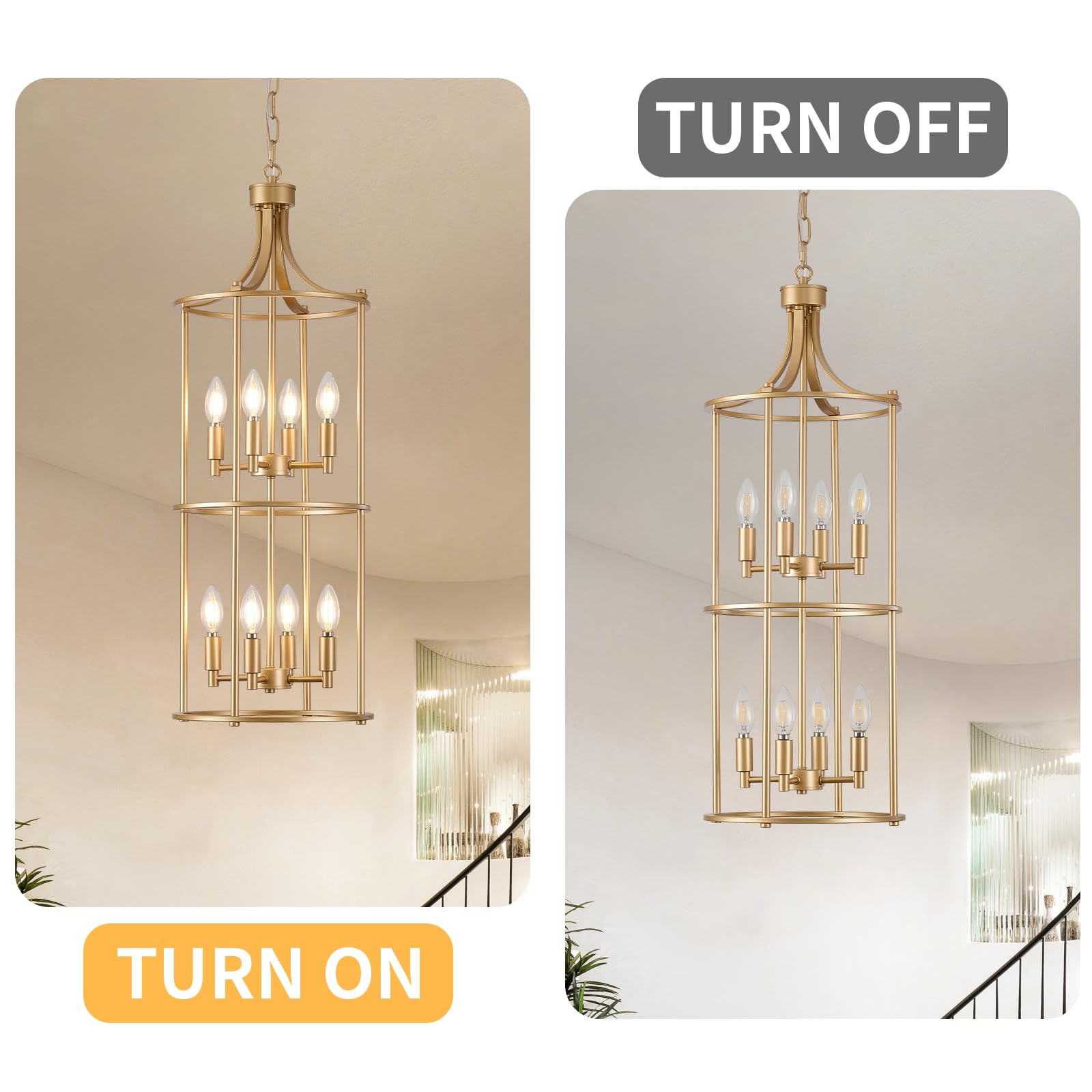 Miaybph Foyer Chandeliers For High Ceilings, Lantern Tiered Gold Chandelier Light Fixture Metal Modern Farmhouse Pendant Lights
