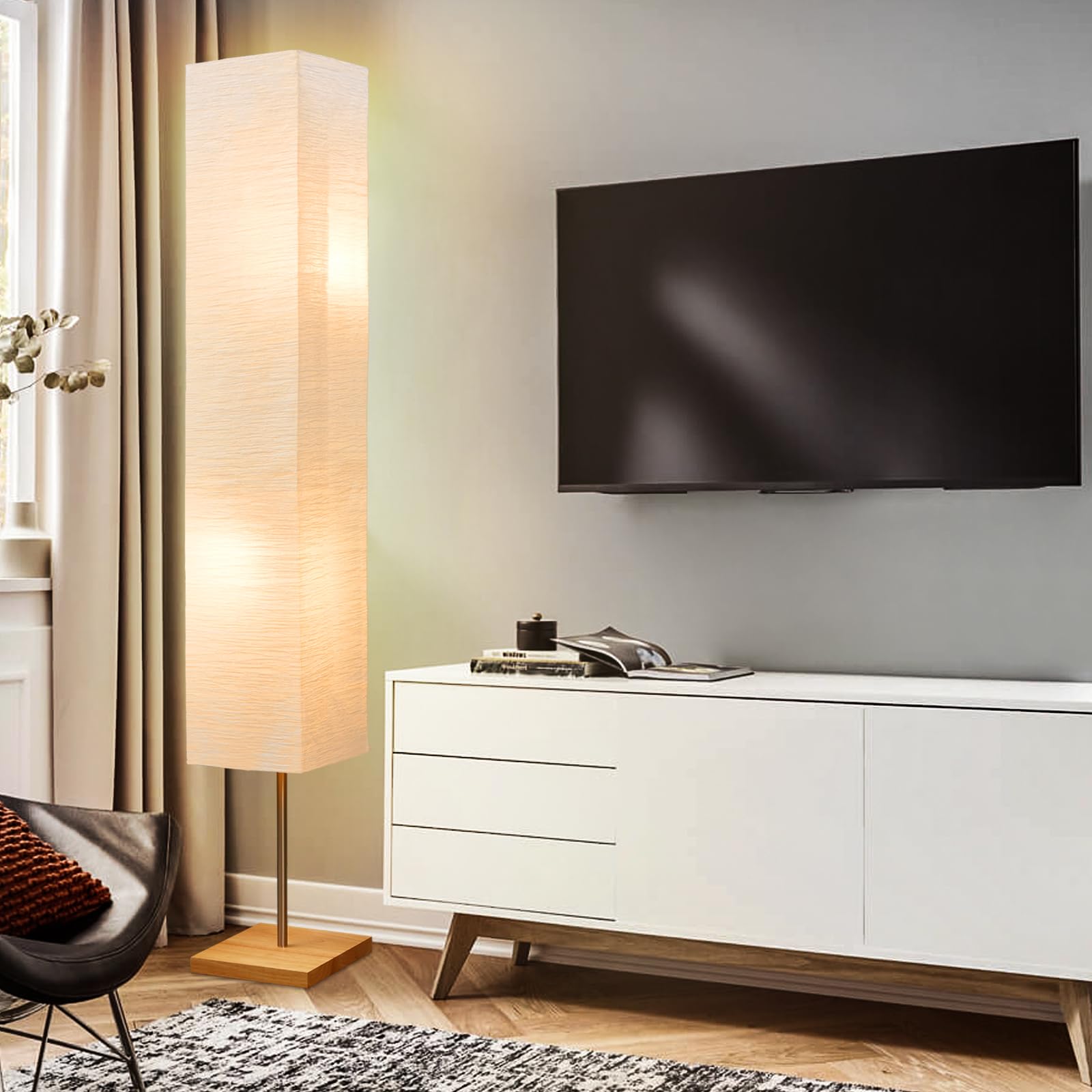 GyroVu 65" Dimmable Floor Lamp for Living Room & Office - Burlywood Base, 3 Color Light, Model G-1FL-23001, Bulbs Included