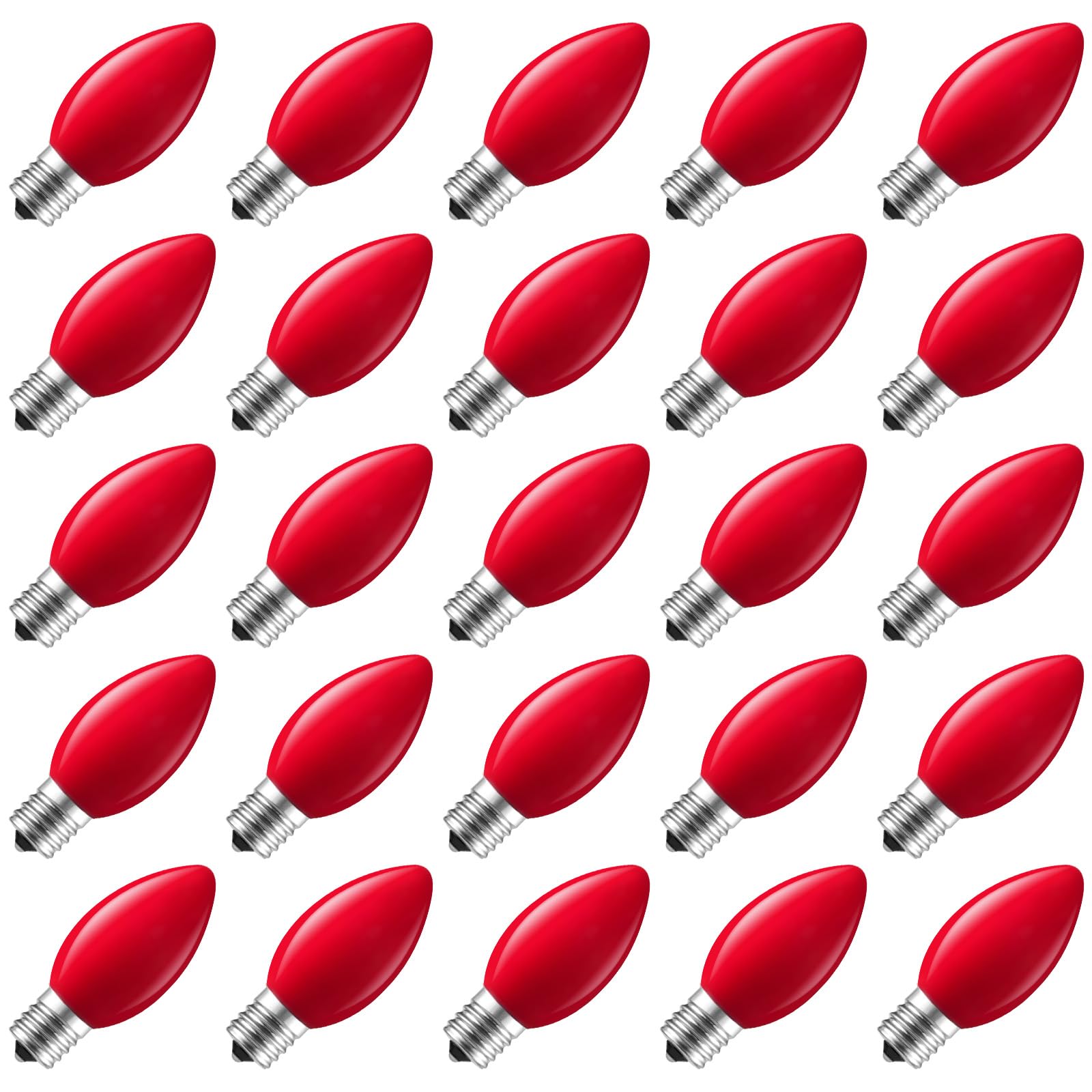 Brightown 25 Pack C9 Red Lights, C9 Replacement Light Bulb for Christmas Lighting, E17 Intermediate Base, 7 Watt
